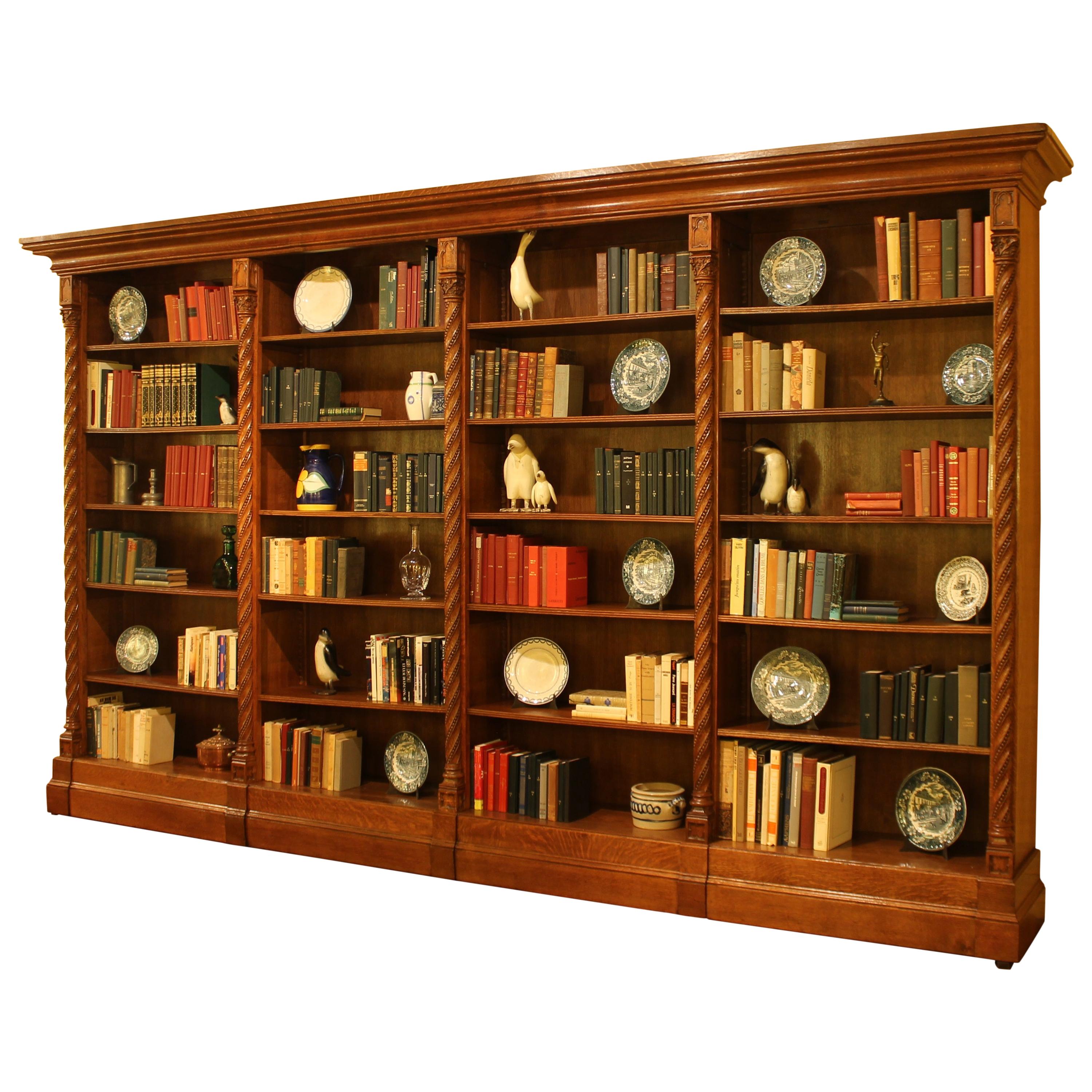 Important Gothic Revival Oak Open Bookcase, 19 Century, France