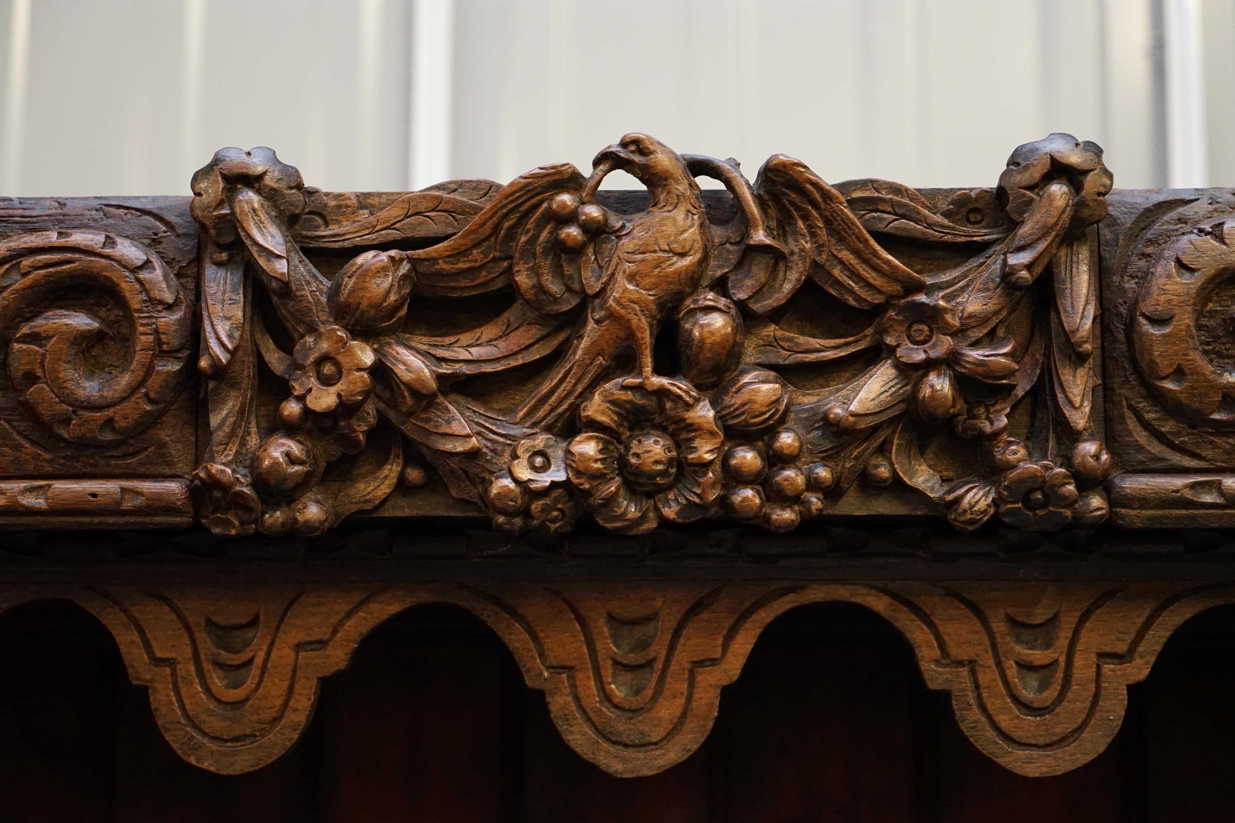 Important Gothic Revival Using 17th Century Panels Bookcase Dresser Cherubs For Sale 4