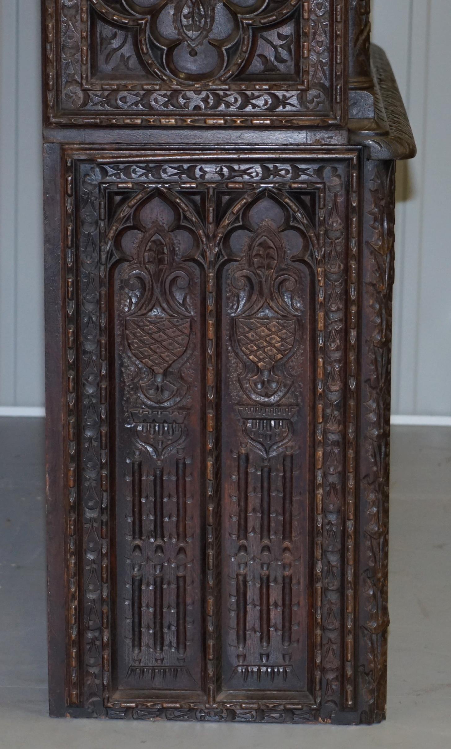 Important Gothic Revival Using 17th Century Panels Bookcase Dresser Cherubs For Sale 9