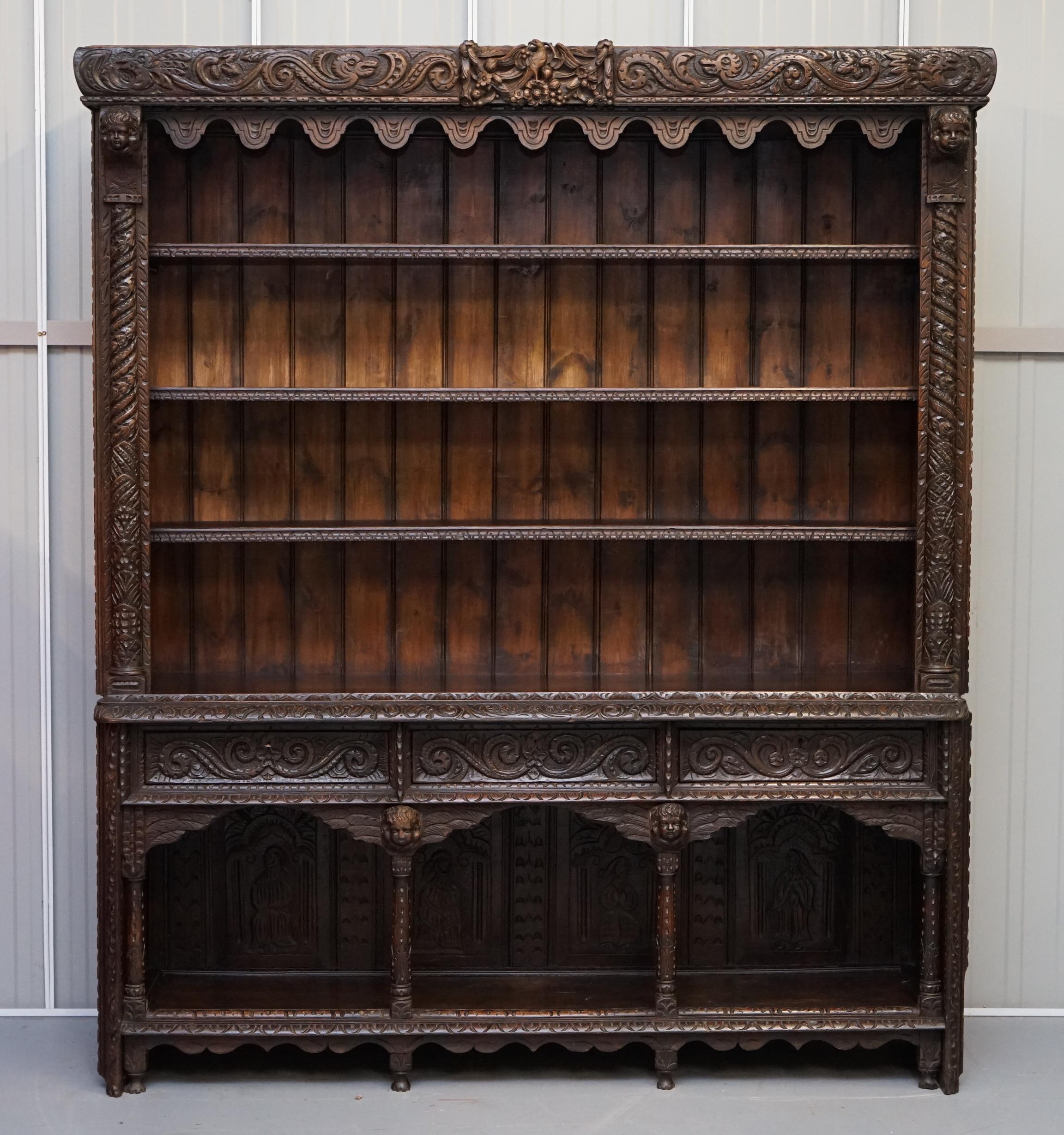 We are delighted to offer for sale this rare and important Gothic Revival circa 1860 bookcase dresser made using period 17th century paneling

This piece is really quite rare, the craftsmanship is sublime, what you have here is some very old