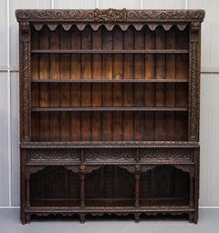Important Gothic Revival Using 17th Century Panels Bookcase Dresser Cherubs