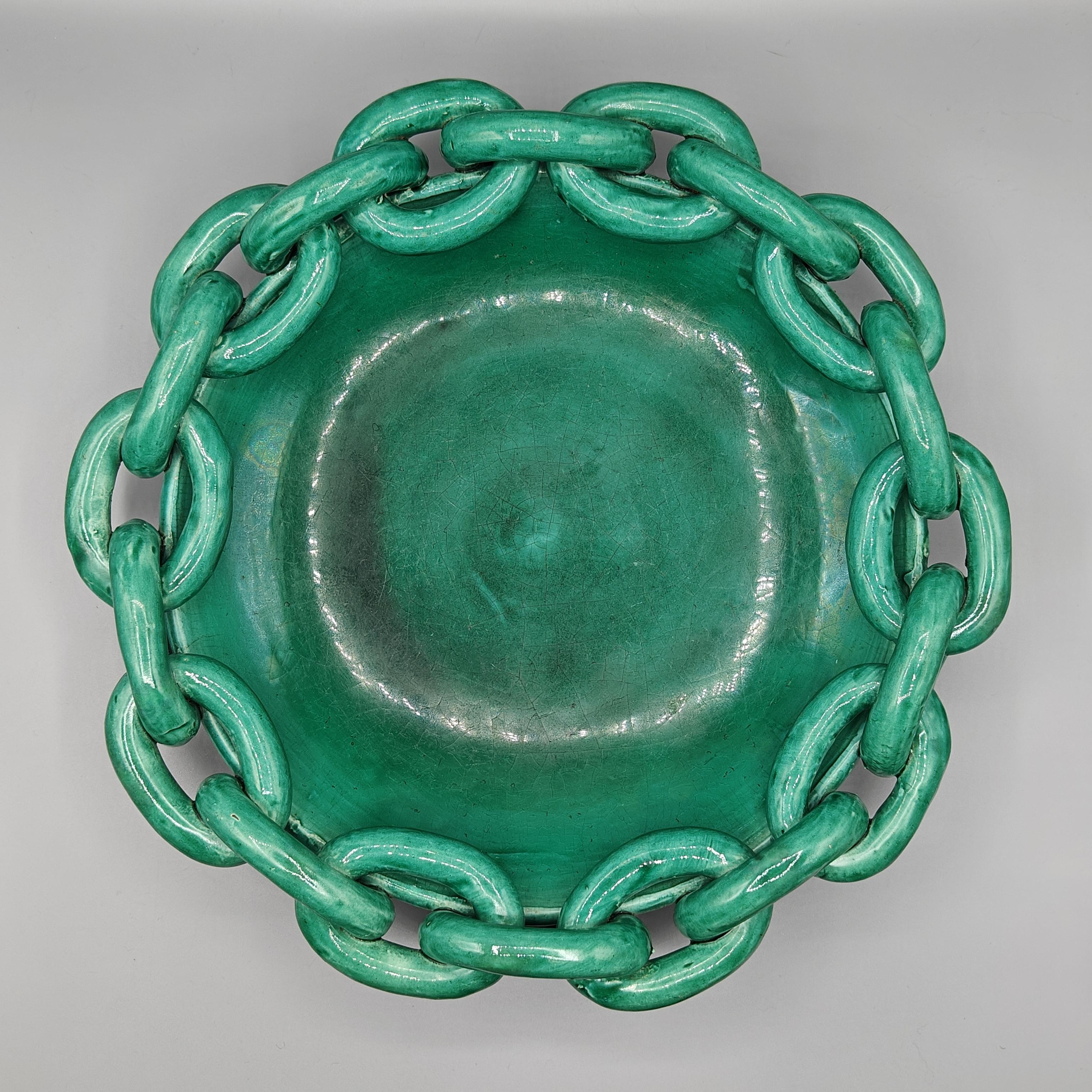 Enameled Important green ceramic bowl from Vallauris
