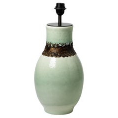 Important green glazed ceramic table lamp by Pol Chambost, circa 1930-1940
