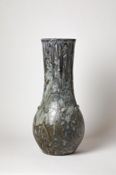Importante vaso in gres smaltato grigio di Eugène Lion, 1920 circa