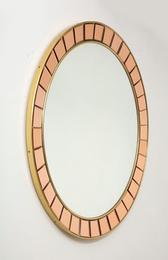 Cristal Art Large Round Hand-Cut Beveled Rose Crystal Mirror Model 2679, 1950s
