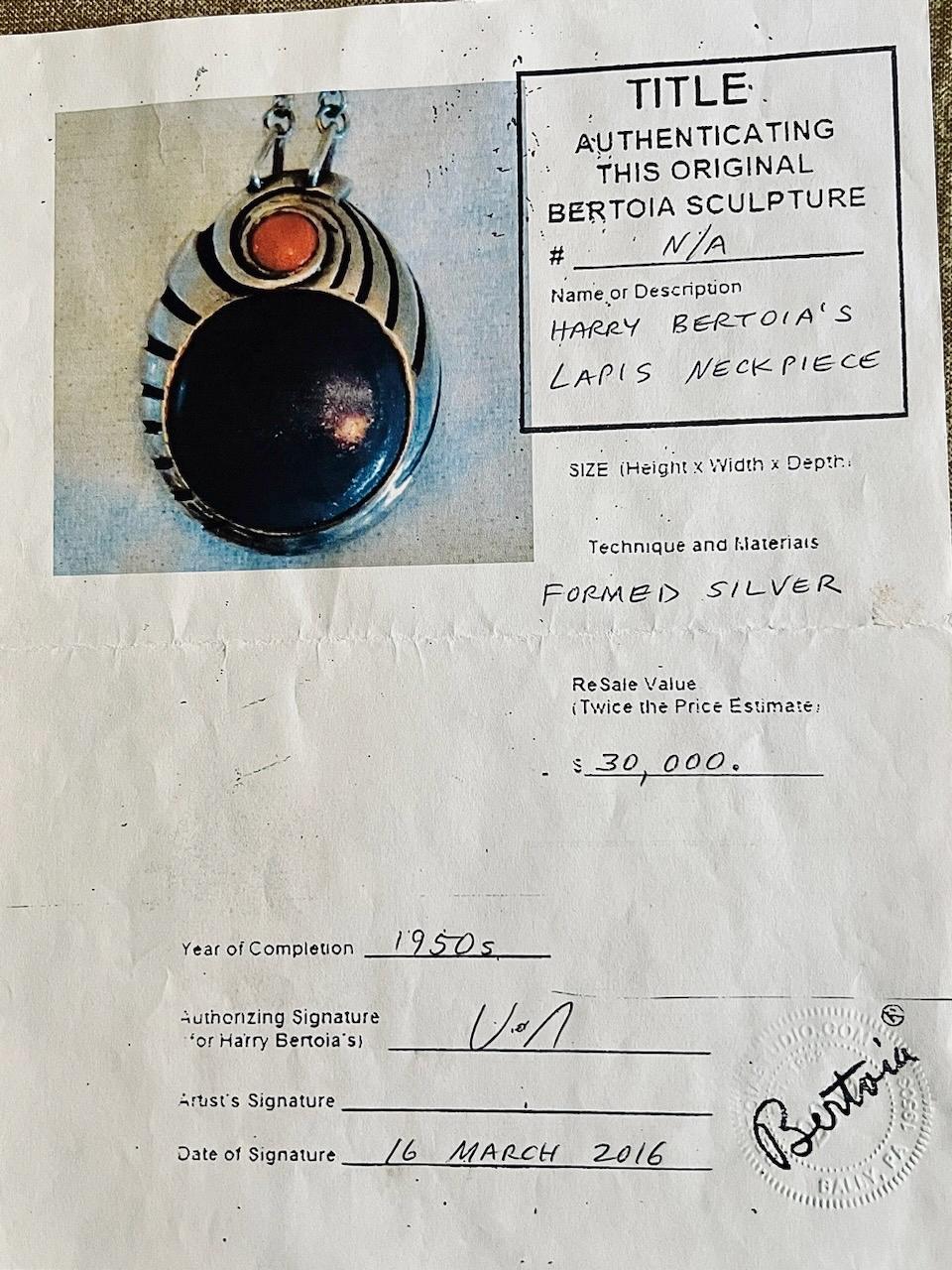 Äußerst seltenHarry Bertoia Halskette Sterling Silber Lapis Koralle ca. 1940 im Angebot 2
