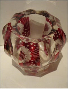 Important Heavy 19th C Moser French Glass Bohemian Ruby Red Stencil Floral Vase