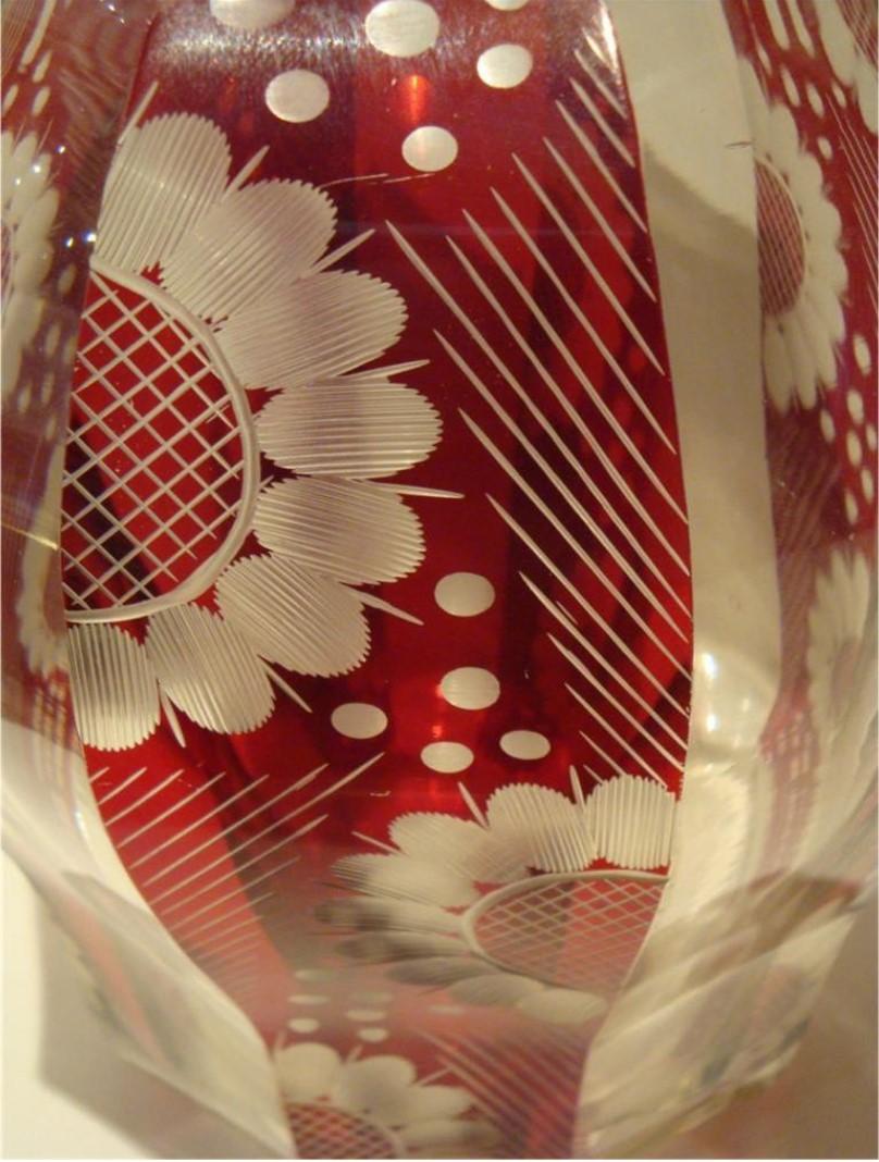 Women's or Men's Important Heavy 19th C Moser French Glass Bohemian Ruby Red Stencil Floral Vase For Sale