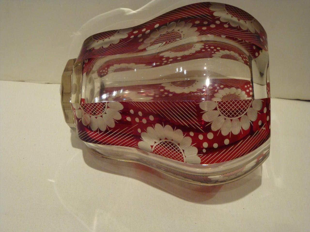 Important Heavy 19th C Moser French Glass Bohemian Ruby Red Stencil Floral Vase For Sale 2