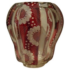 Important Heavy 19th C Moser French Glass Bohemian Ruby Red Stencil Floral Vase