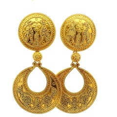 Important Ilias Lalaounis 18K Gold Granulated Drop Earrings, Greece, c.1970s