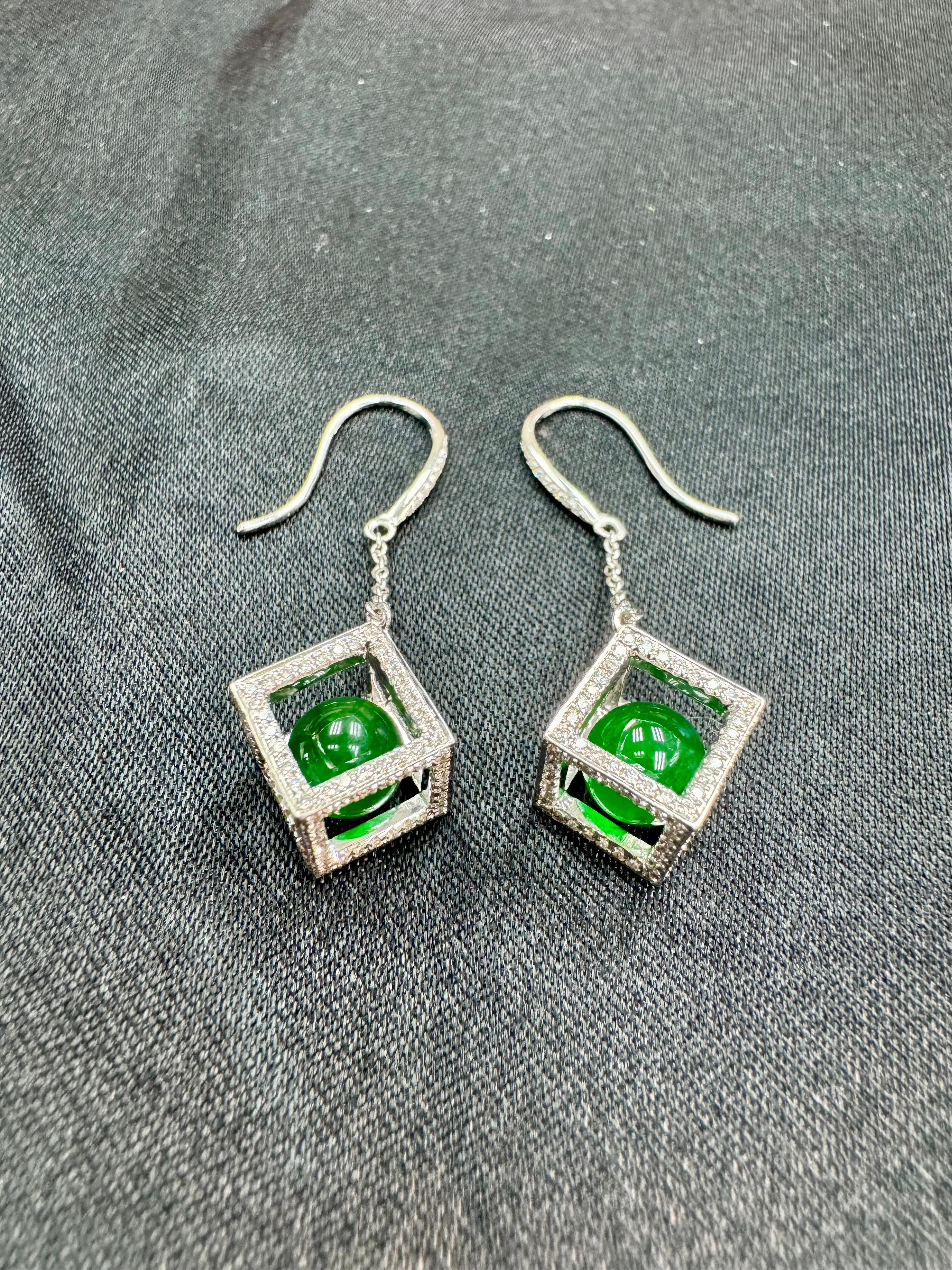 Important Imperial Jade Beads & Diamond Earrings, Collector's Imperial Green For Sale 6