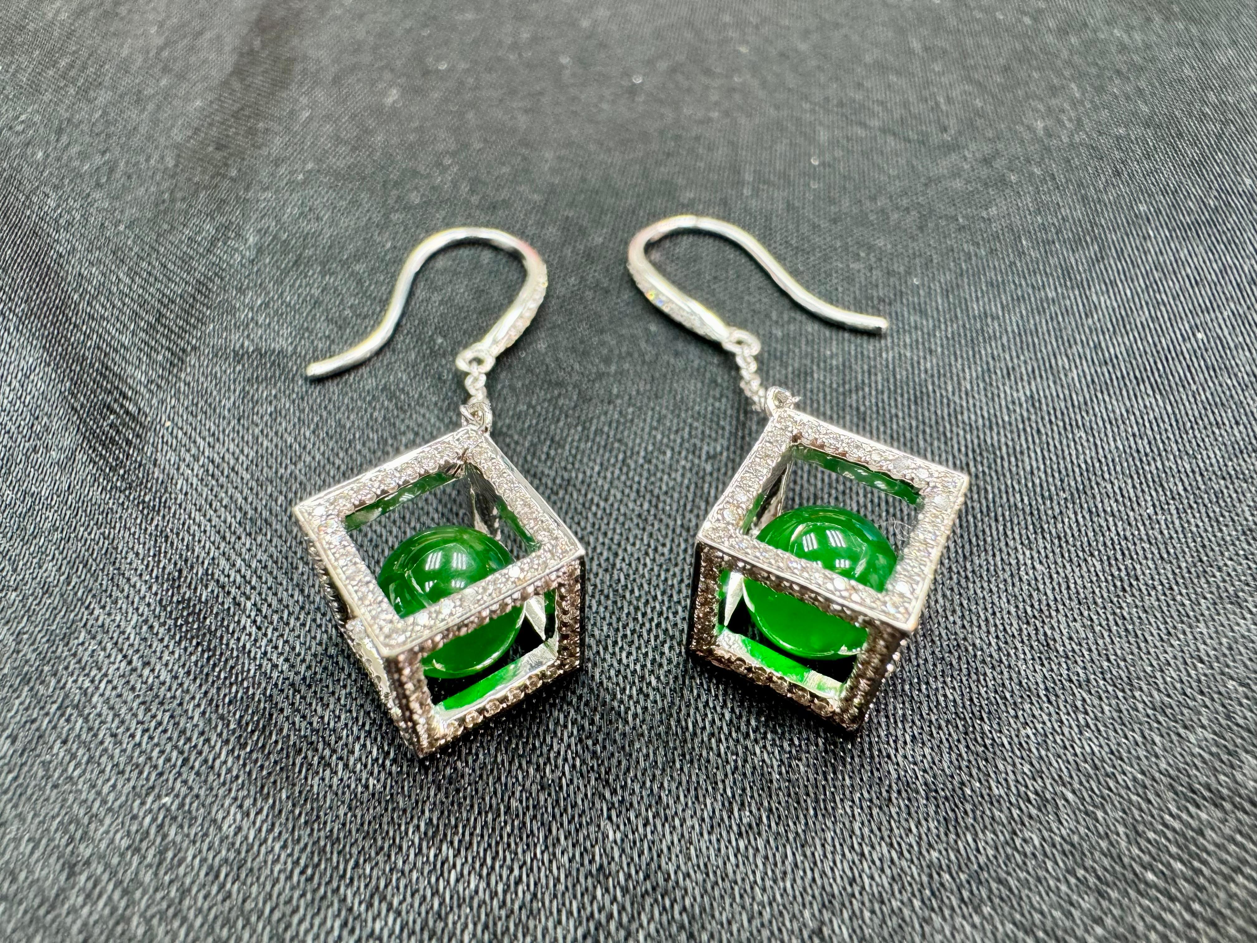 Important Imperial Jade Beads & Diamond Earrings, Collector's Imperial Green For Sale 8