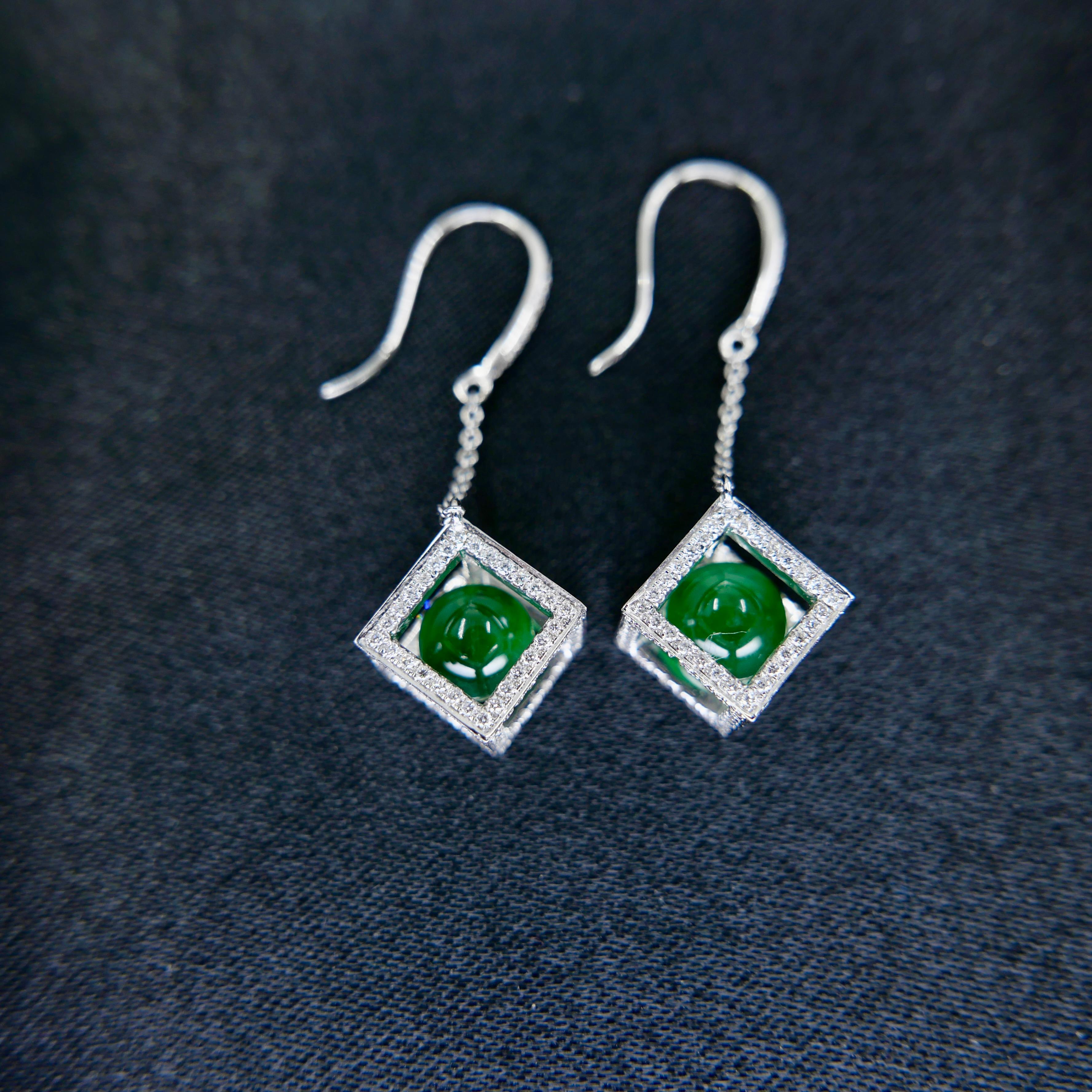 Important Imperial Jade Beads & Diamond Earrings, Collector's Imperial Green For Sale 9