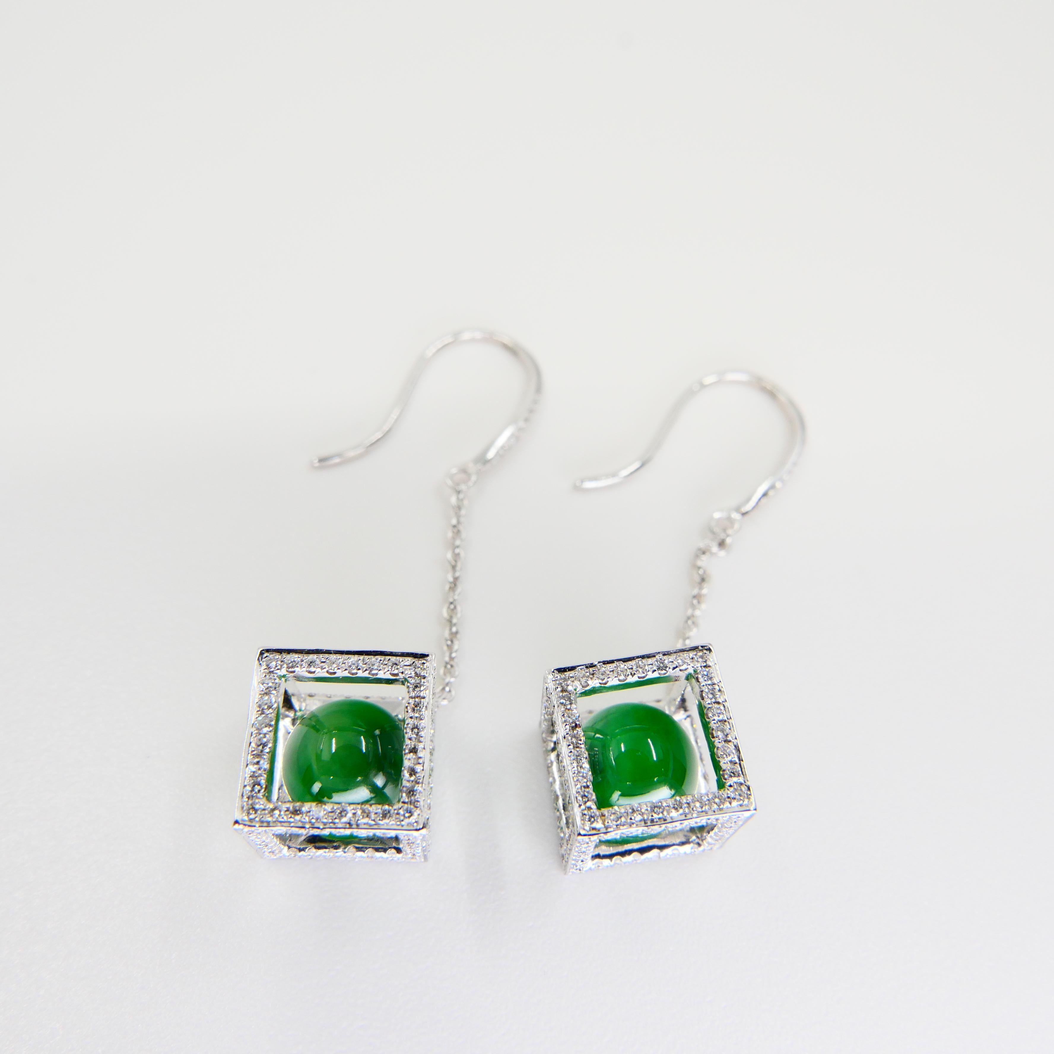 Important Imperial Jade Beads & Diamond Earrings, Collector's Imperial Green For Sale 4