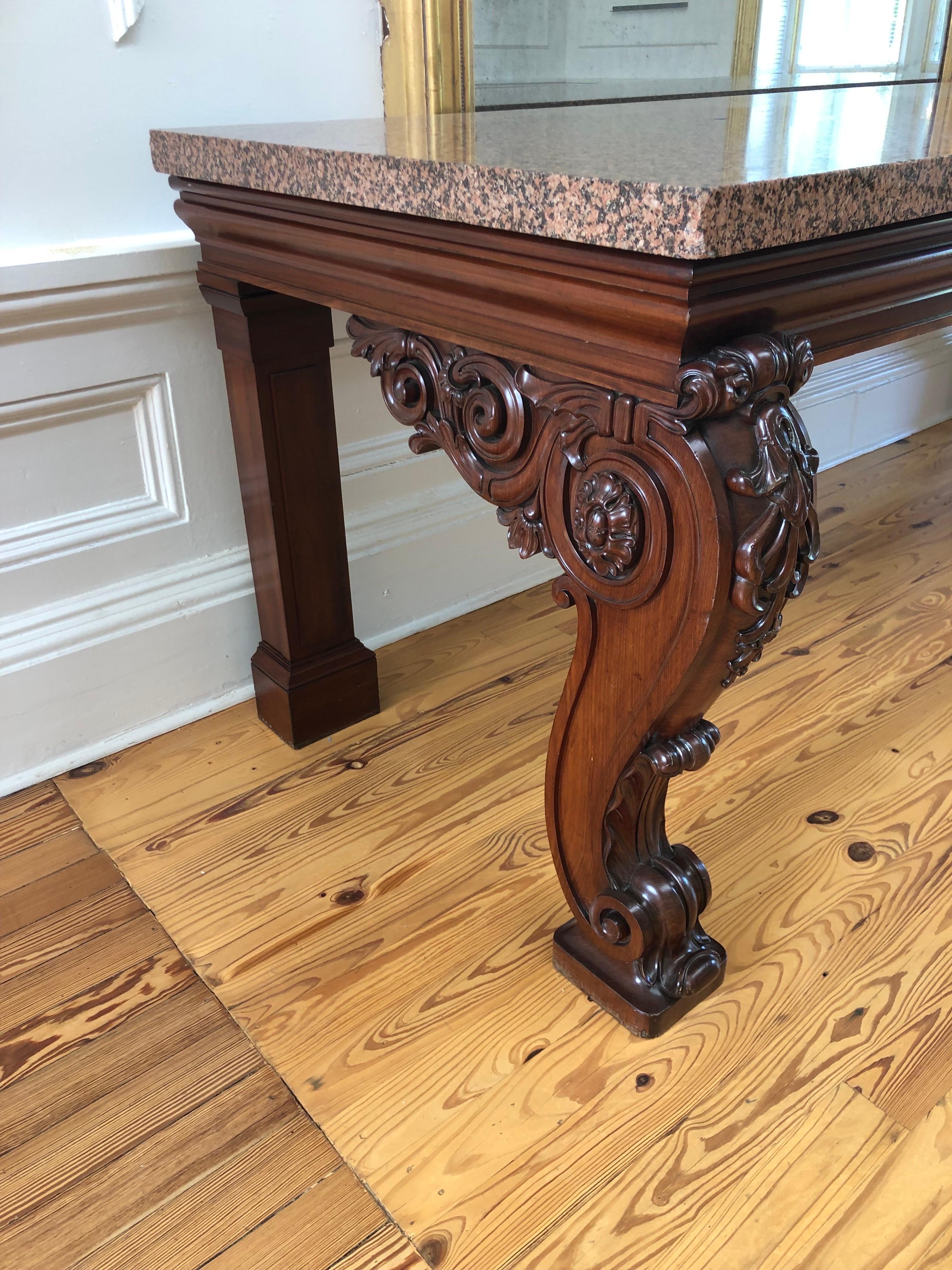 Important Irish Georgian Carved Mahogany Granite Slab Console / Hall Table For Sale 6