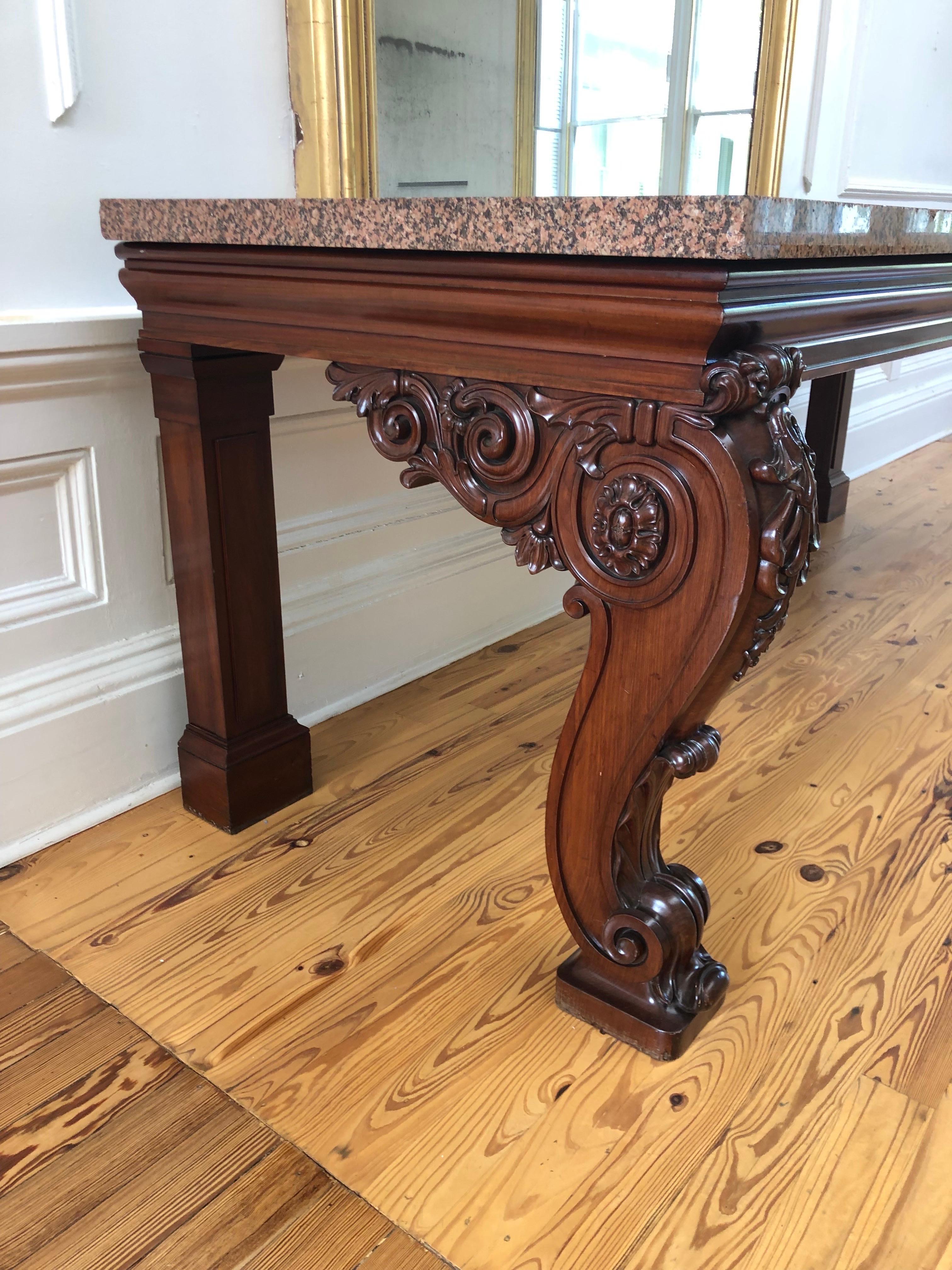 Important Irish Georgian Carved Mahogany Granite Slab Console / Hall Table For Sale 7