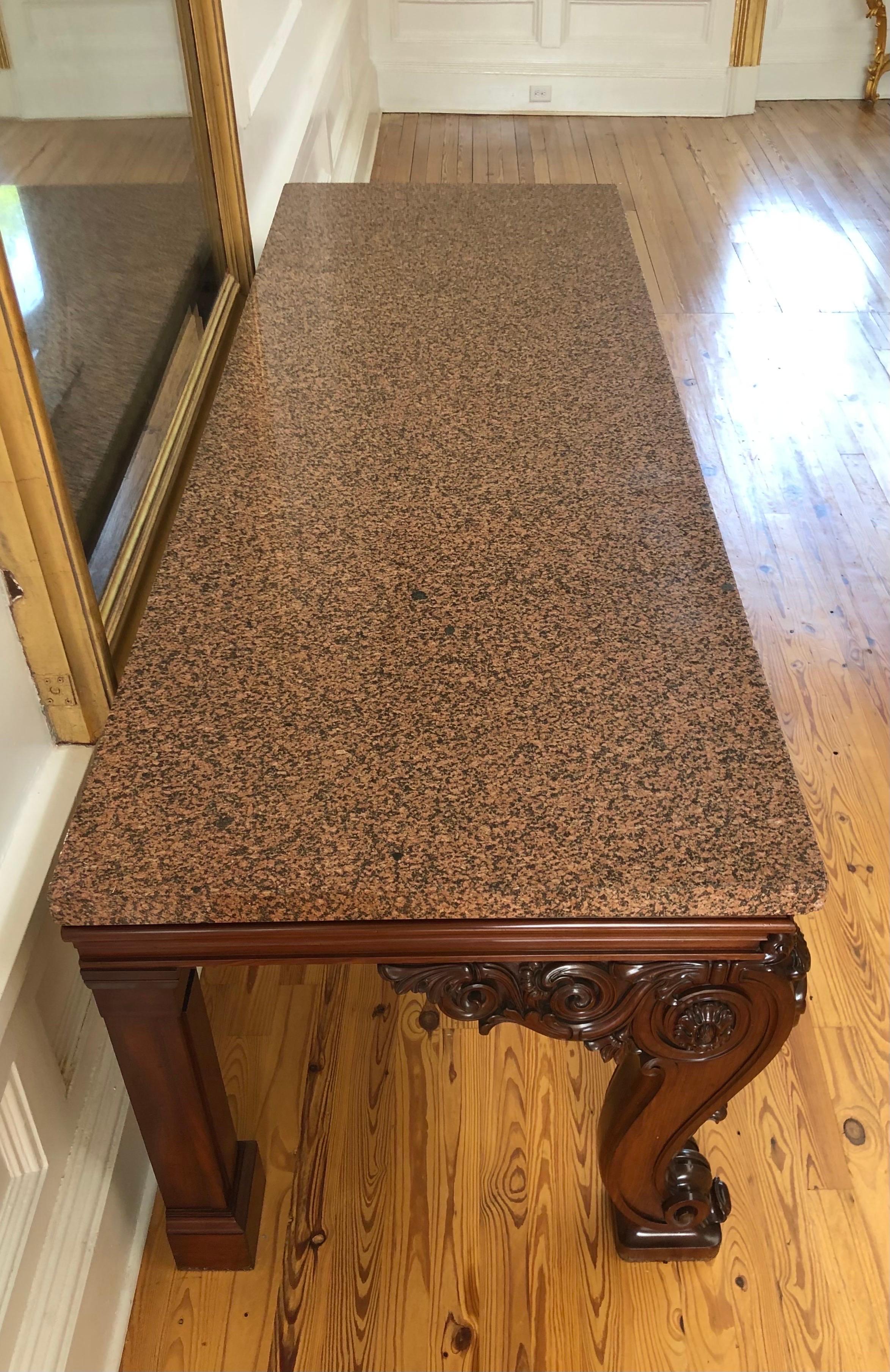 Important Irish Georgian Carved Mahogany Granite Slab Console / Hall Table For Sale 8