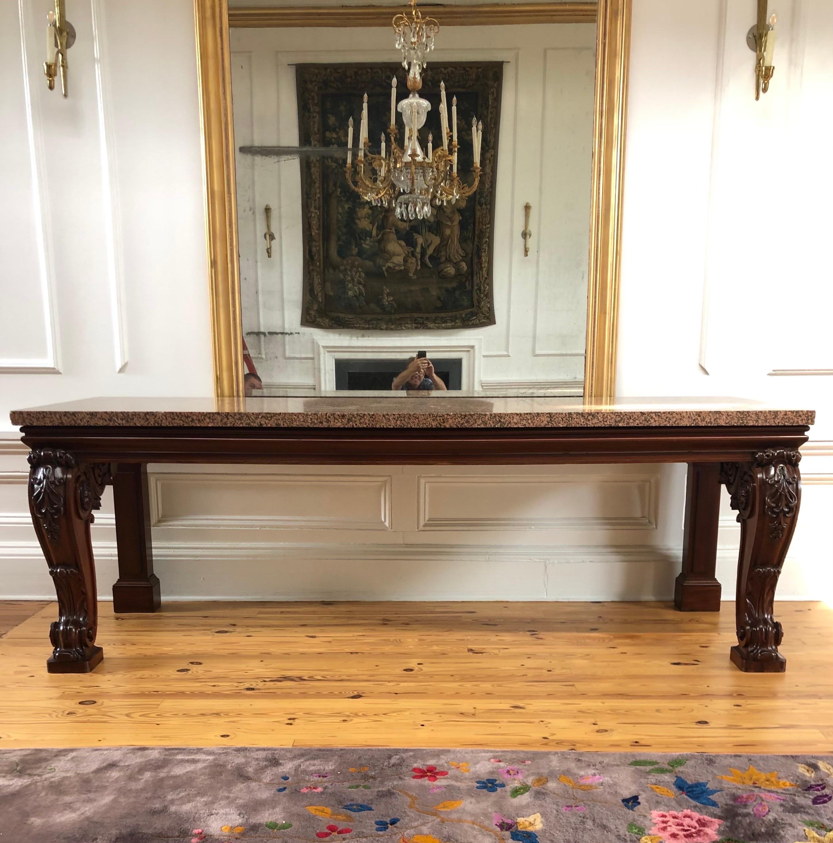 Hand-Carved Important Irish Georgian Carved Mahogany Granite Slab Console / Hall Table For Sale