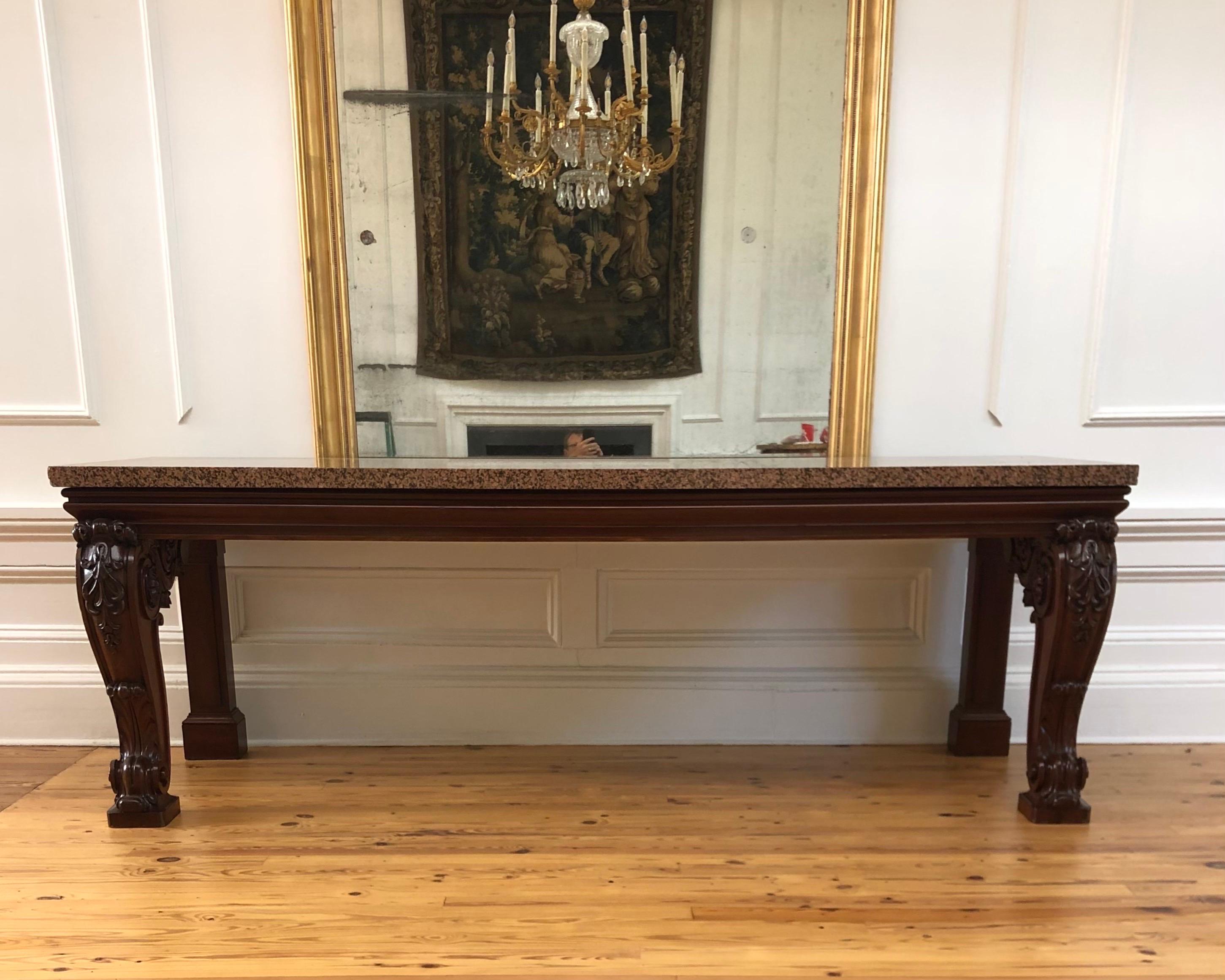 Important Irish Georgian Carved Mahogany Granite Slab Console / Hall Table For Sale 3