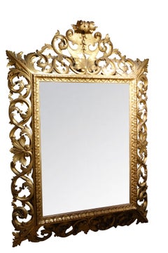 Important Italian 19th Century  Pediment Giltwood Mirror