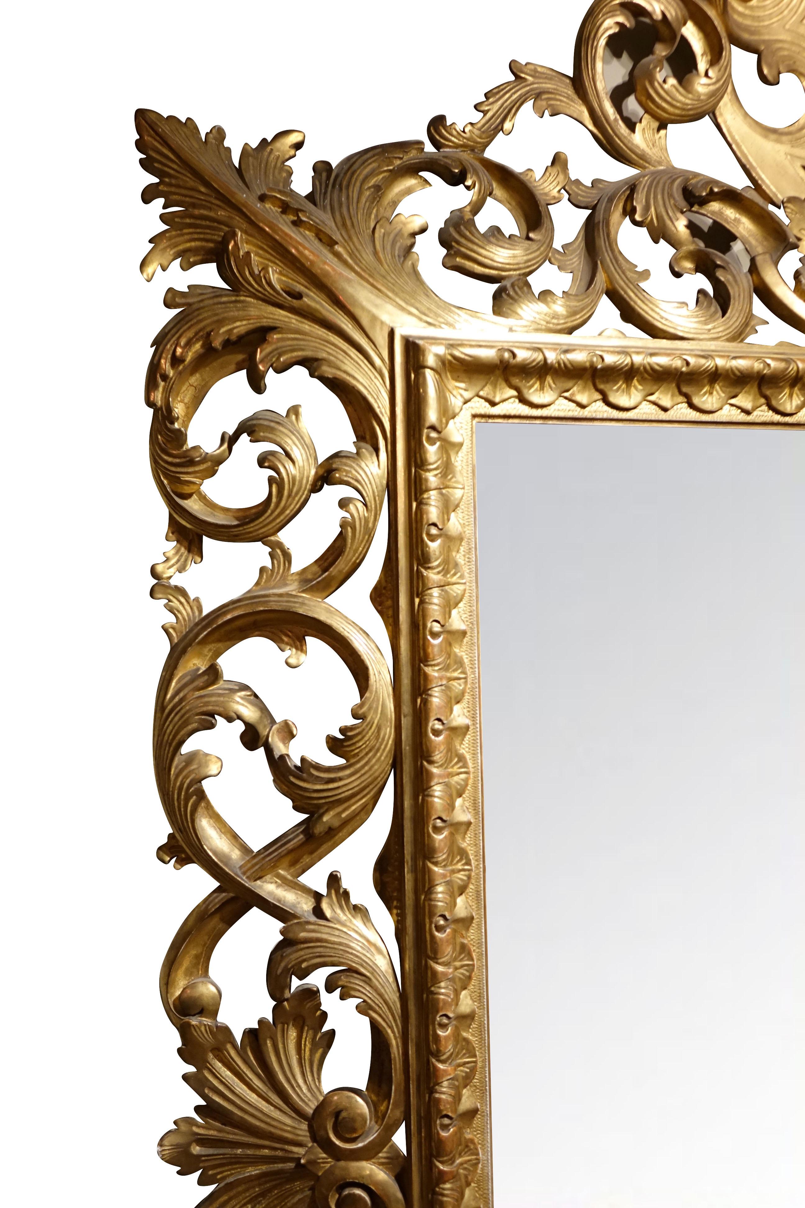 Baroque Important Italian 19th Century  Pediment Giltwood Mirror For Sale