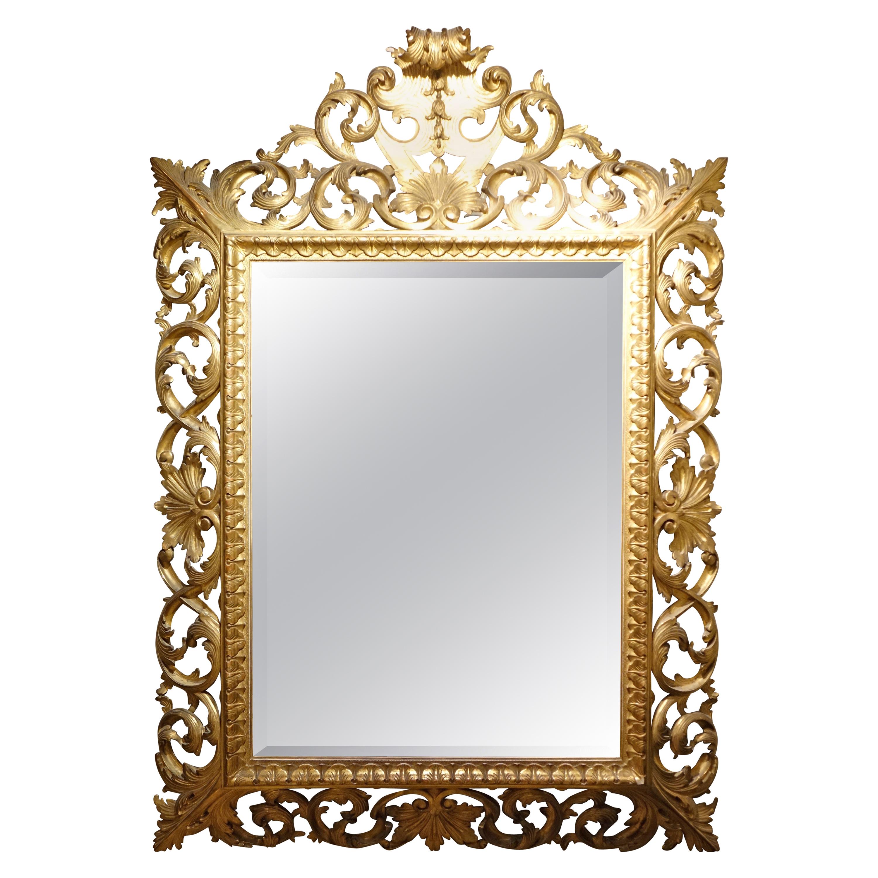 Important Italian 19th Century  Pediment Giltwood Mirror For Sale