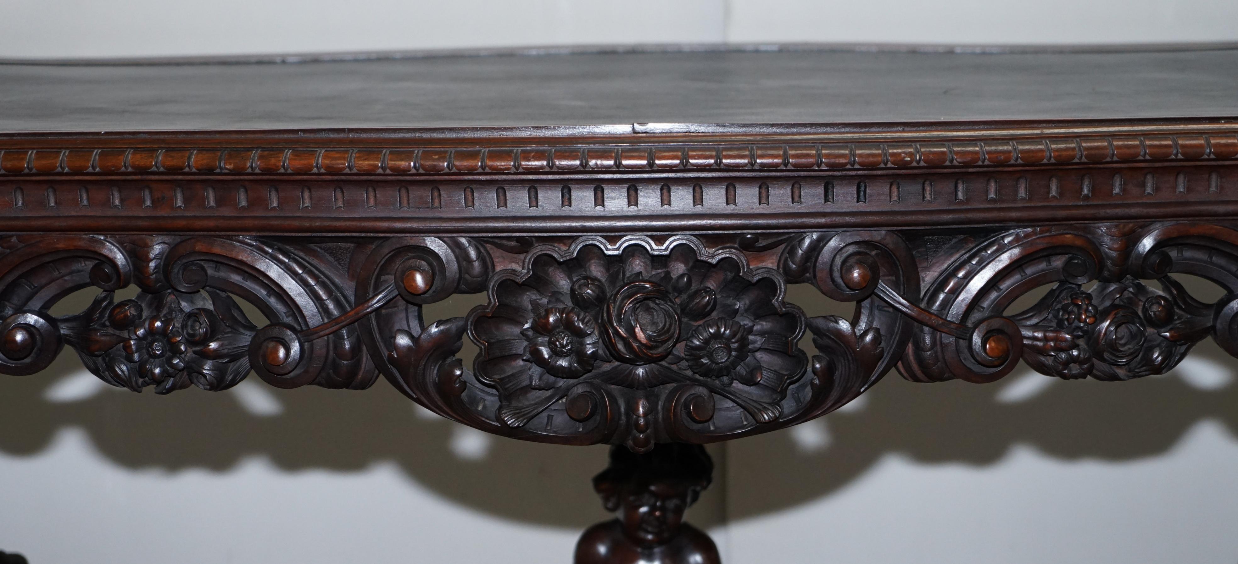 Importante tavolo da biblioteca italiano Angiolo Barbetti Firenze Antique Cherub Desk in vendita 3