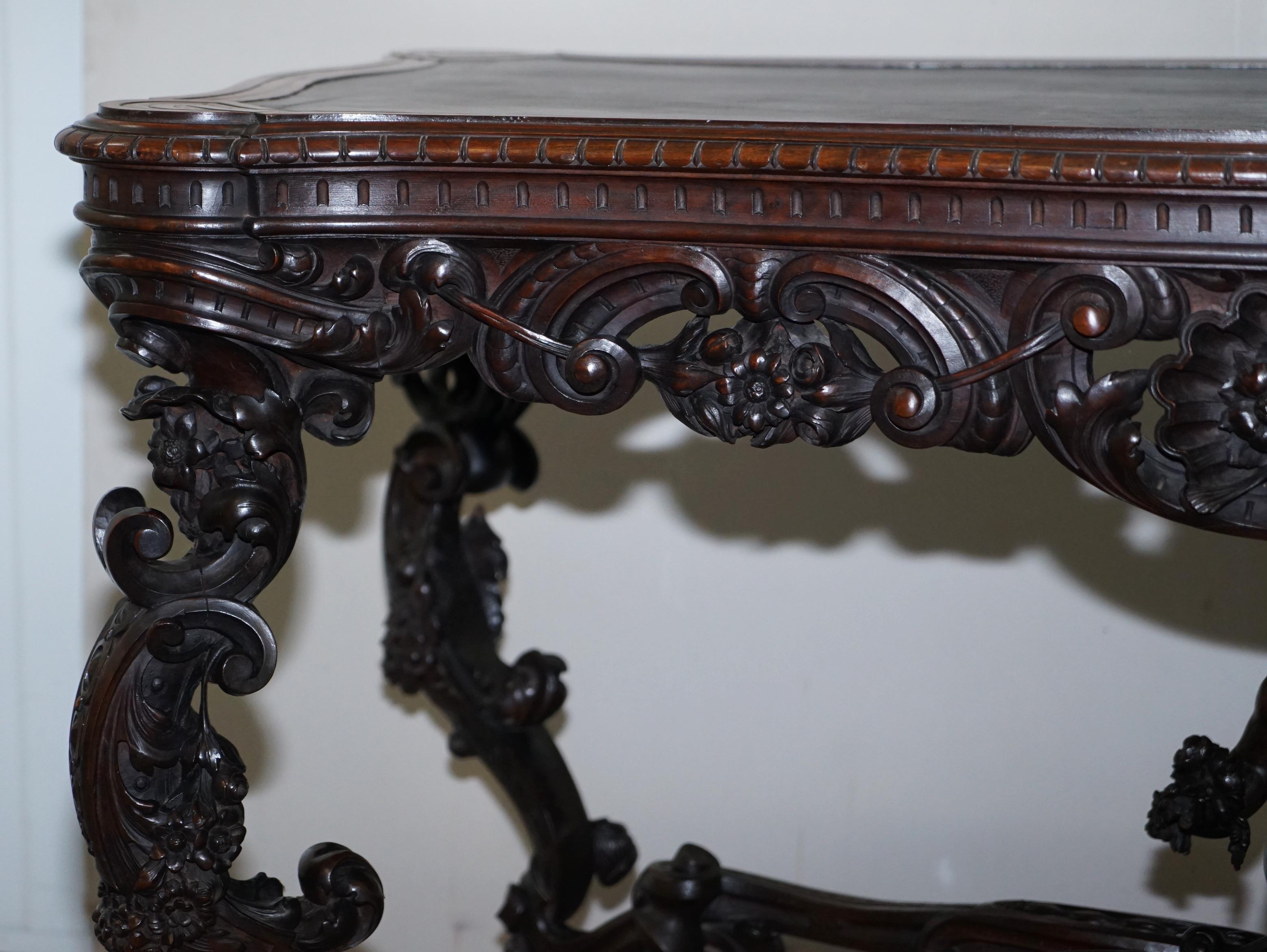 Importante tavolo da biblioteca italiano Angiolo Barbetti Firenze Antique Cherub Desk in vendita 4