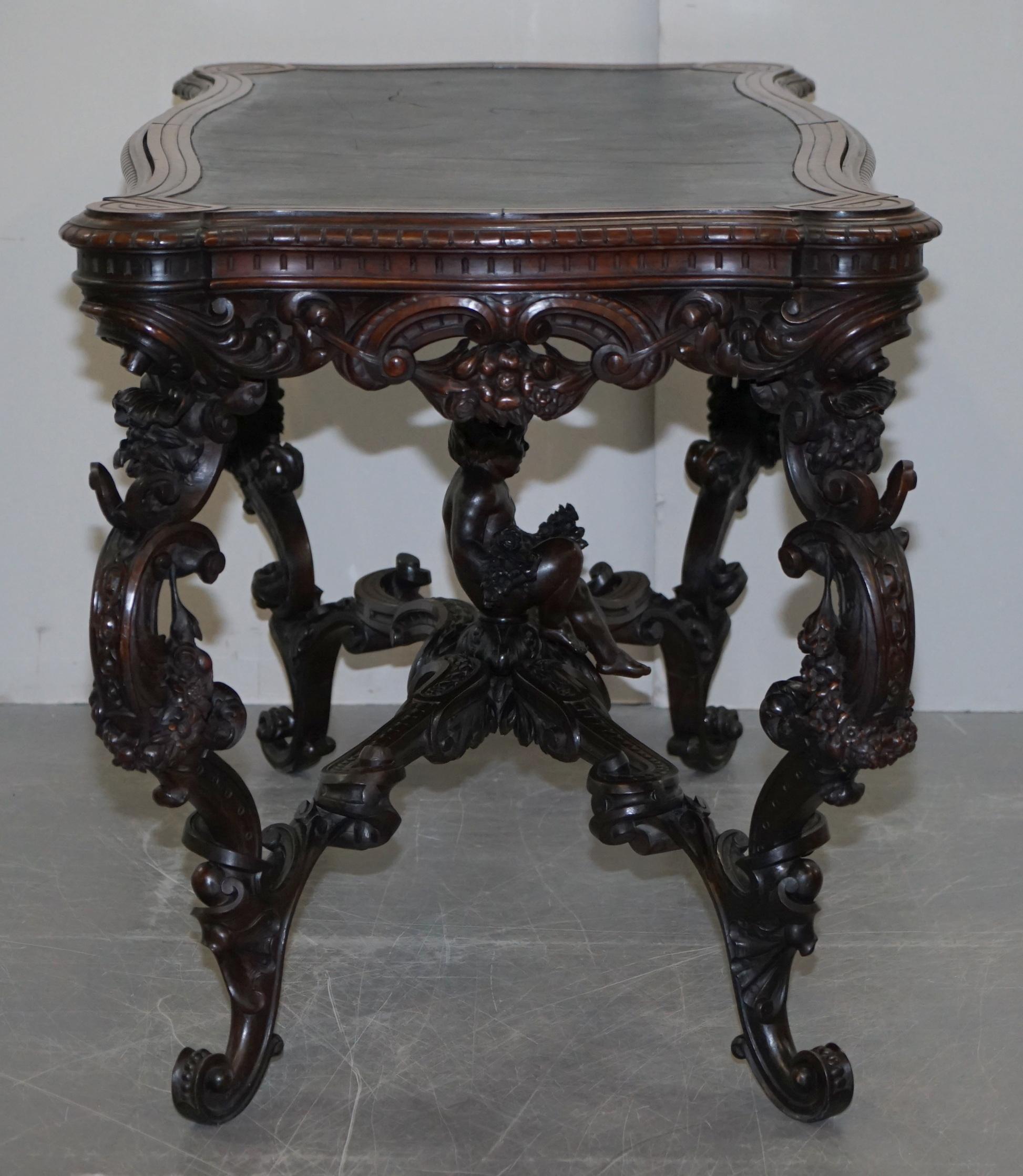 Important Italian Angiolo Barbetti Firenze Antique Cherub Desk Library Table For Sale 10