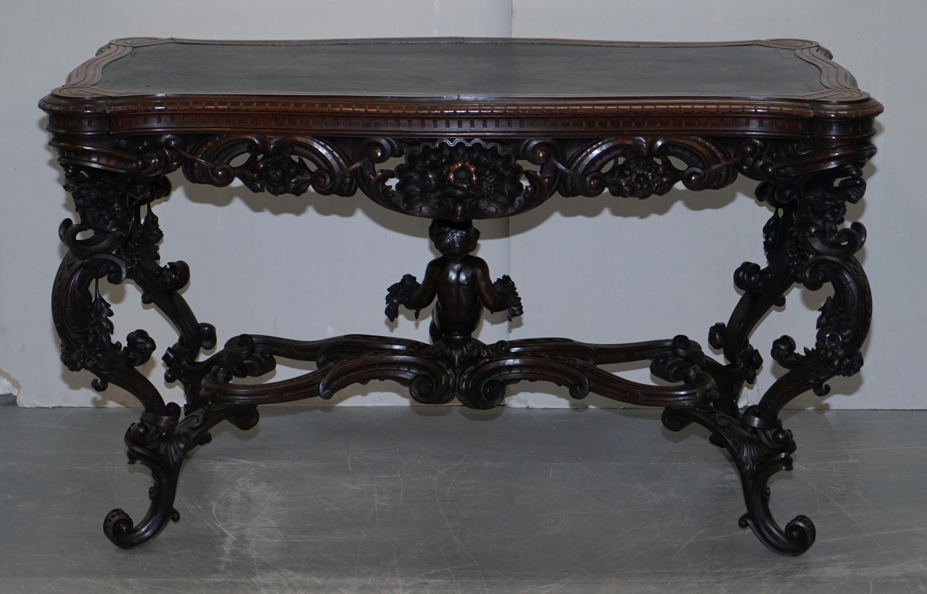 Important Italian Angiolo Barbetti Firenze Antique Cherub Desk Library Table For Sale 11