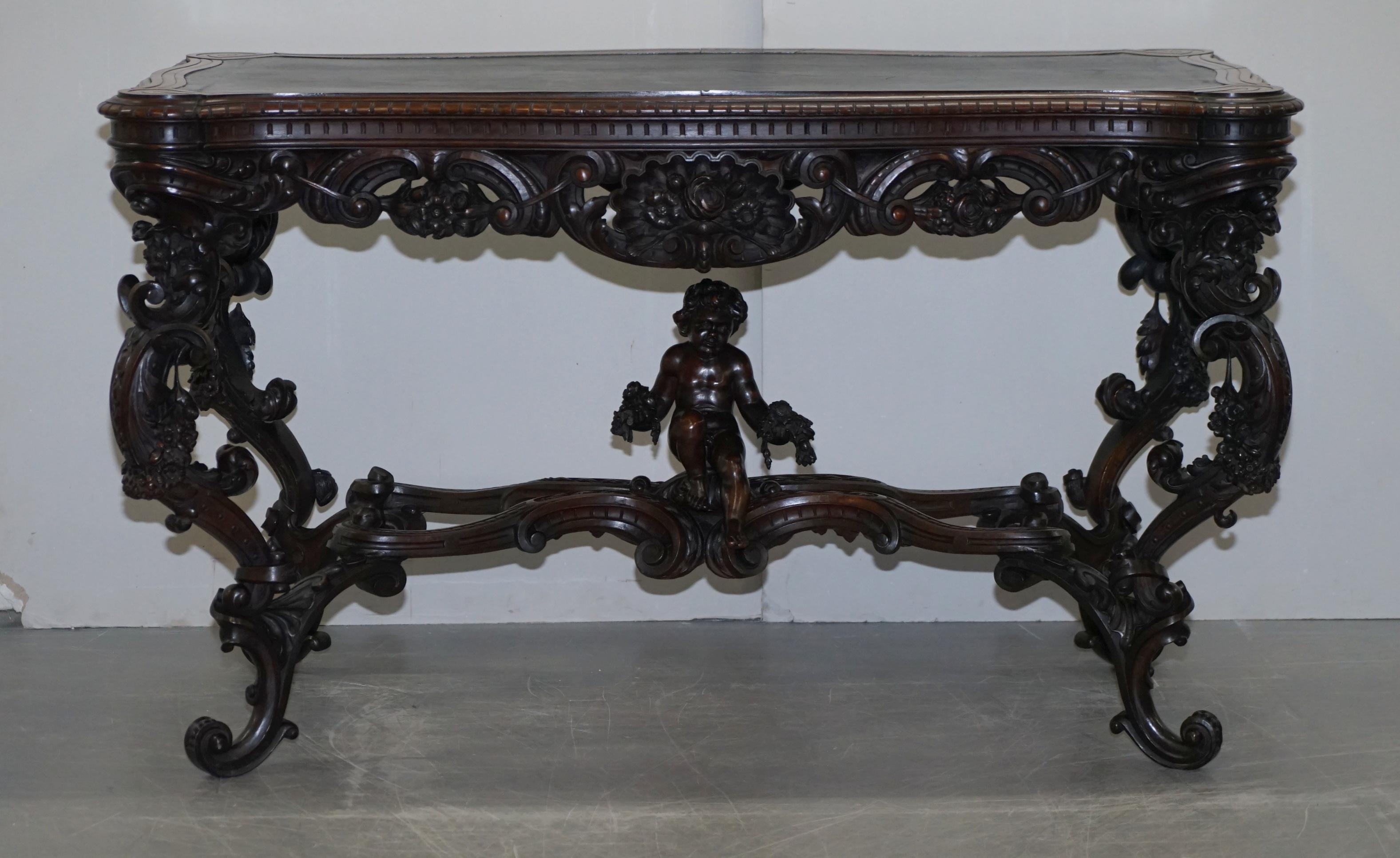 High Victorian Important Italian Angiolo Barbetti Firenze Antique Cherub Desk Library Table For Sale