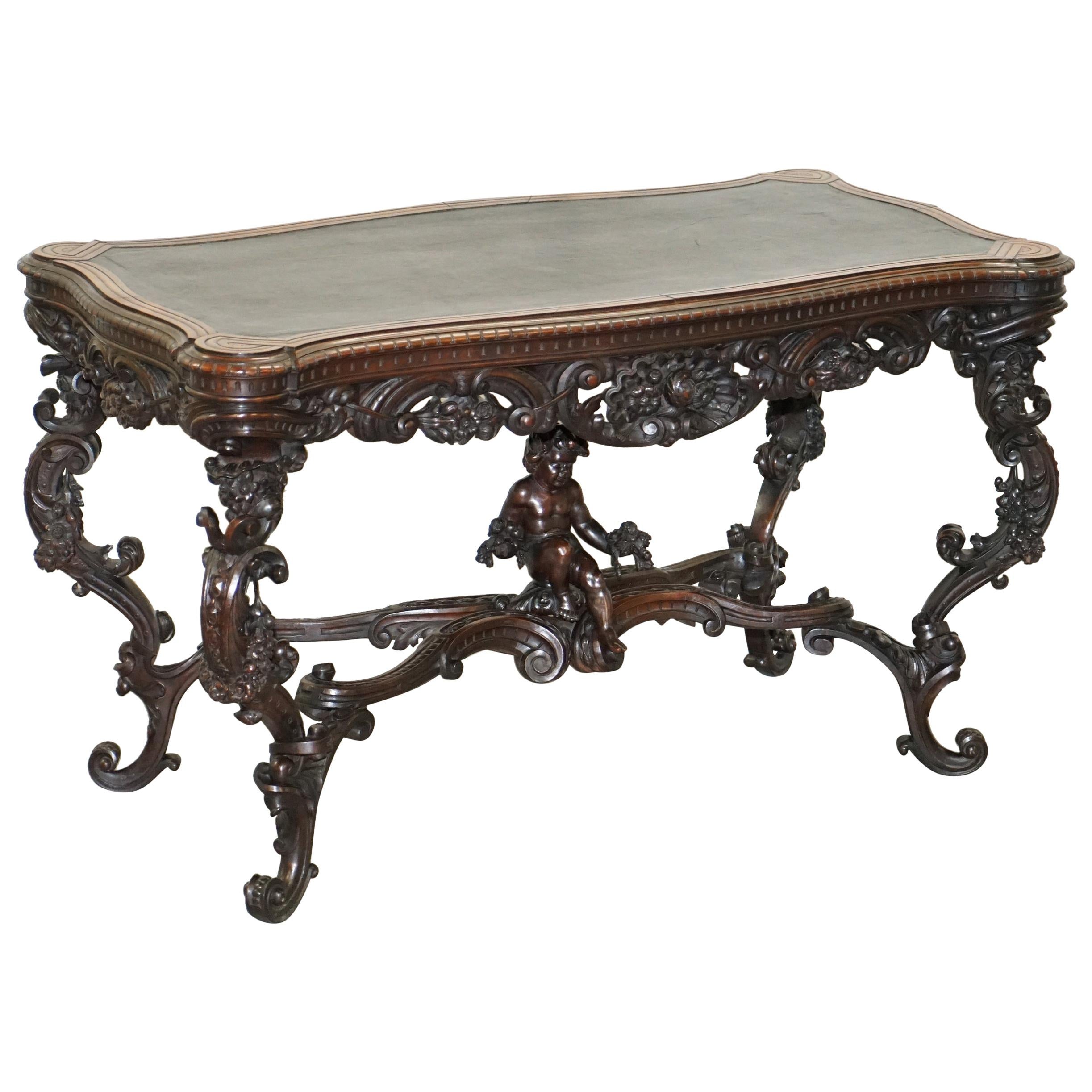 Important Italian Angiolo Barbetti Firenze Antique Cherub Desk Library Table For Sale