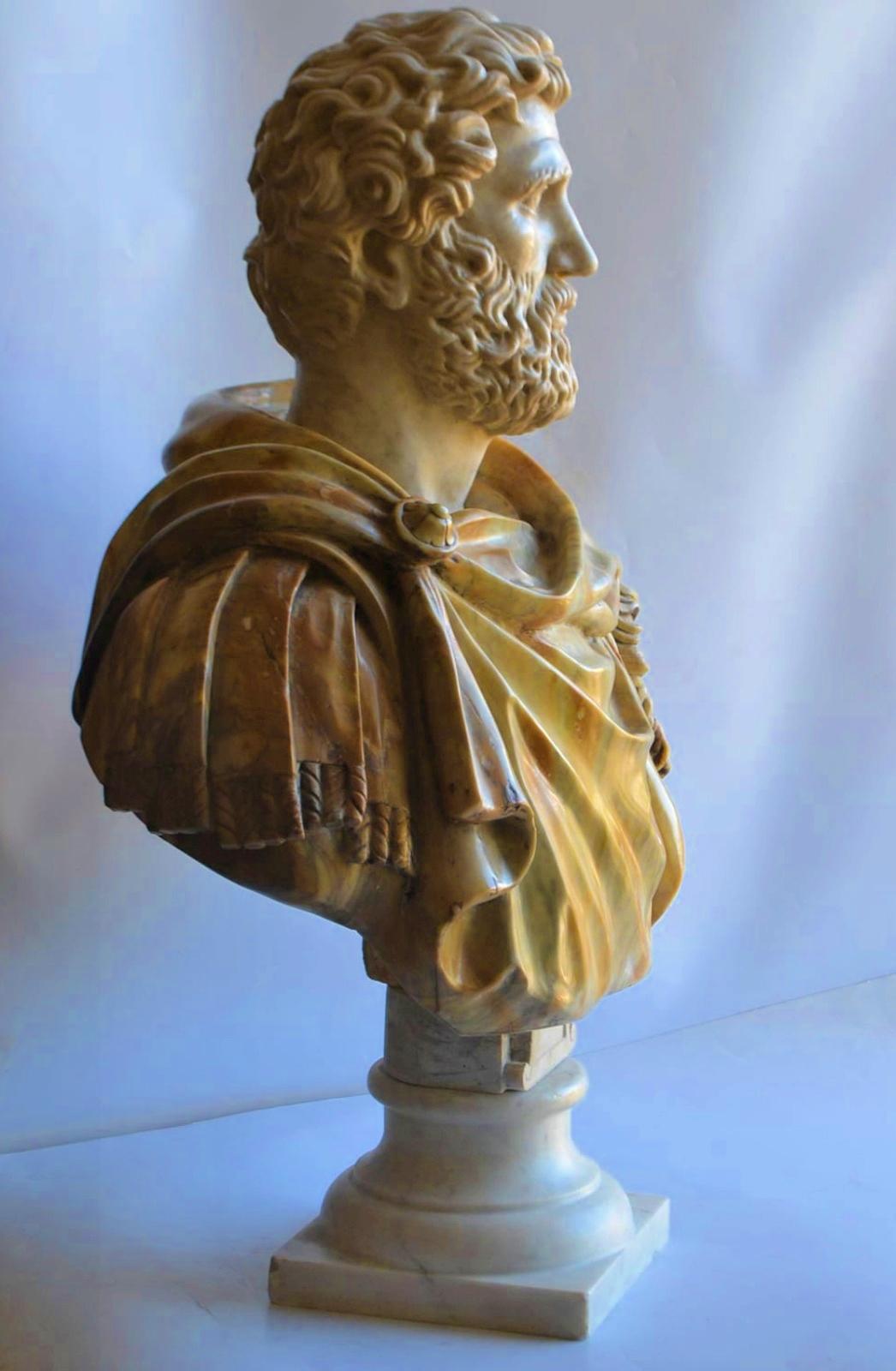 Important Italian Bust "Antonino Pio" End 19th Century Carrara Marble