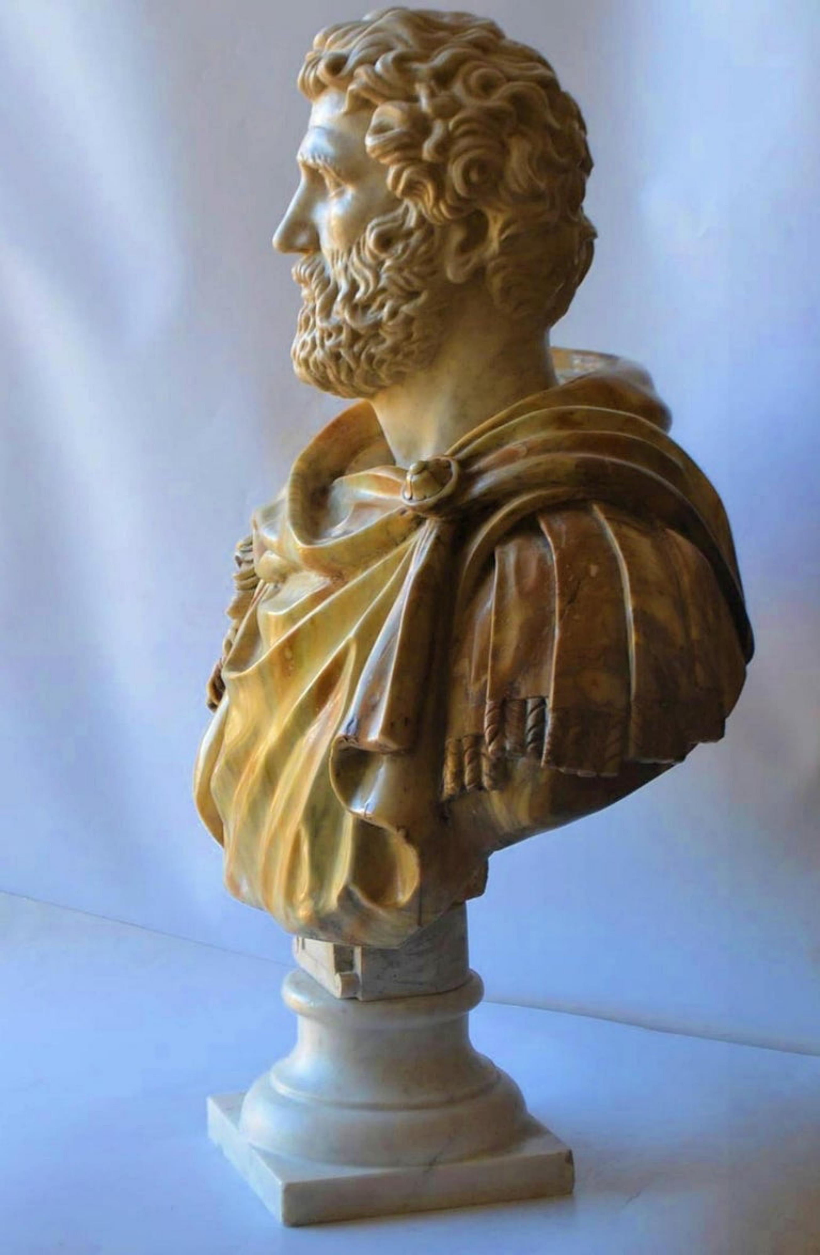 Italienische bedeutende italienische Büste „Antonino Pio“ aus Carrara-Marmor aus dem 19. Jahrhundert (Barock) im Angebot