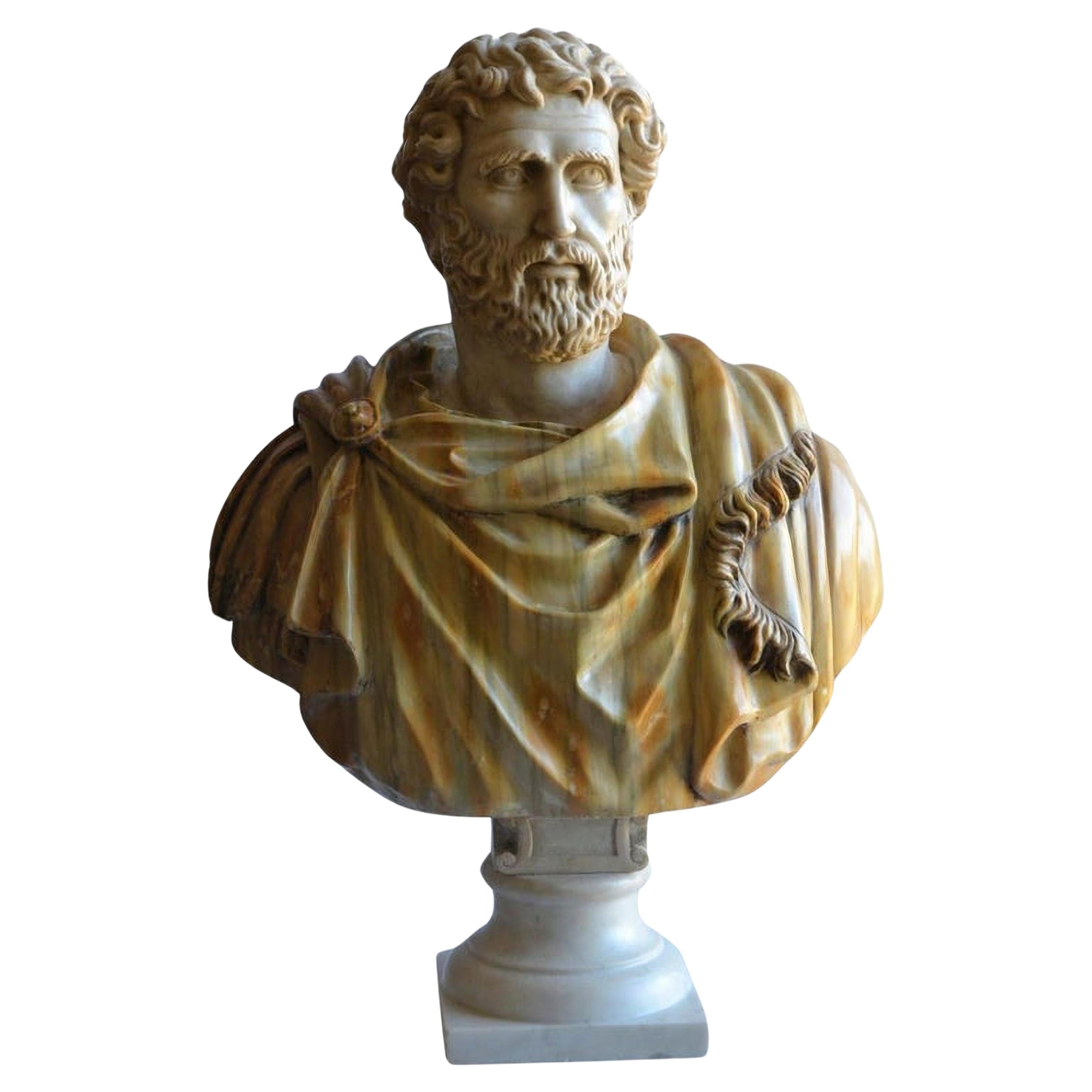 Important Italian Bust "Antonino Pio" End 19th Century Carrara Marble