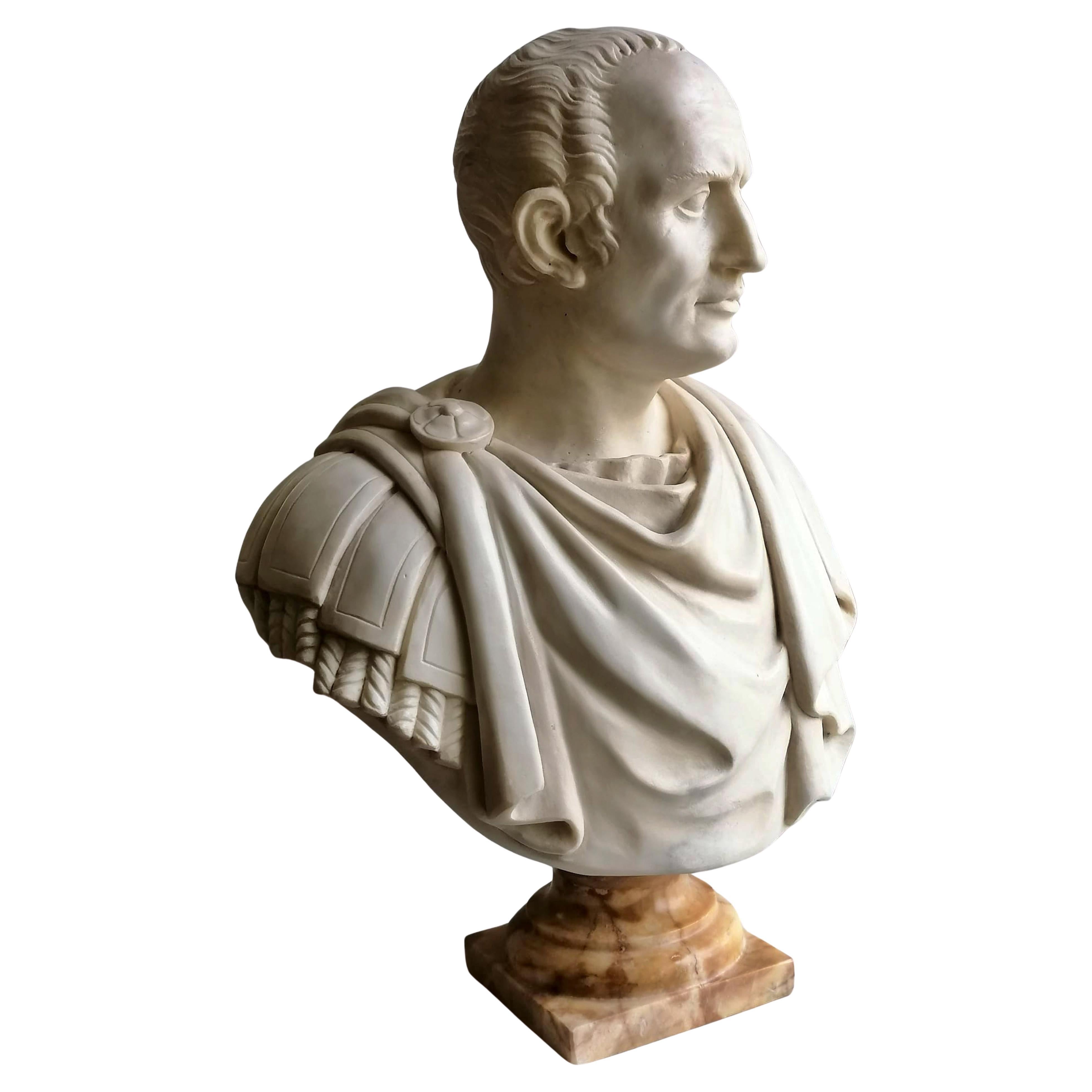 Important Italian Bust "Roman Emperor" 20th Century Carrara Marble