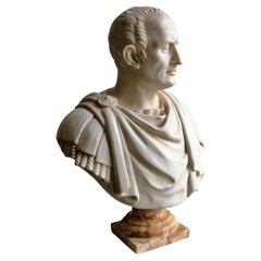 Important Italian Bust "Roman Emperor" 20th Century Carrara Marble