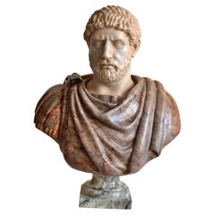 Important Italian Bust "Roman Emperor" 20th Century Carrara Marble