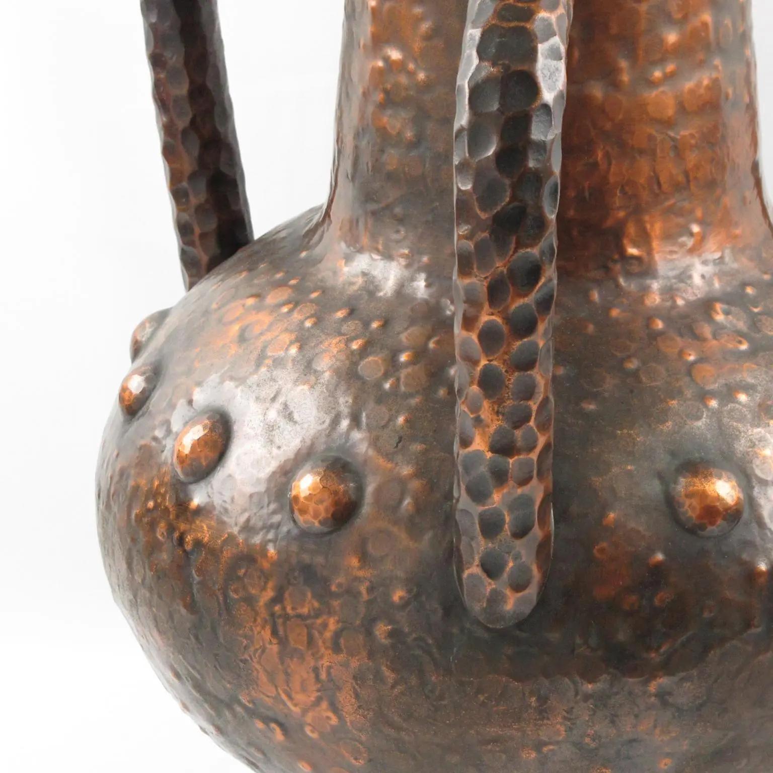 Metal Important Italian Copper Baluster Urn Vase, 1960s For Sale