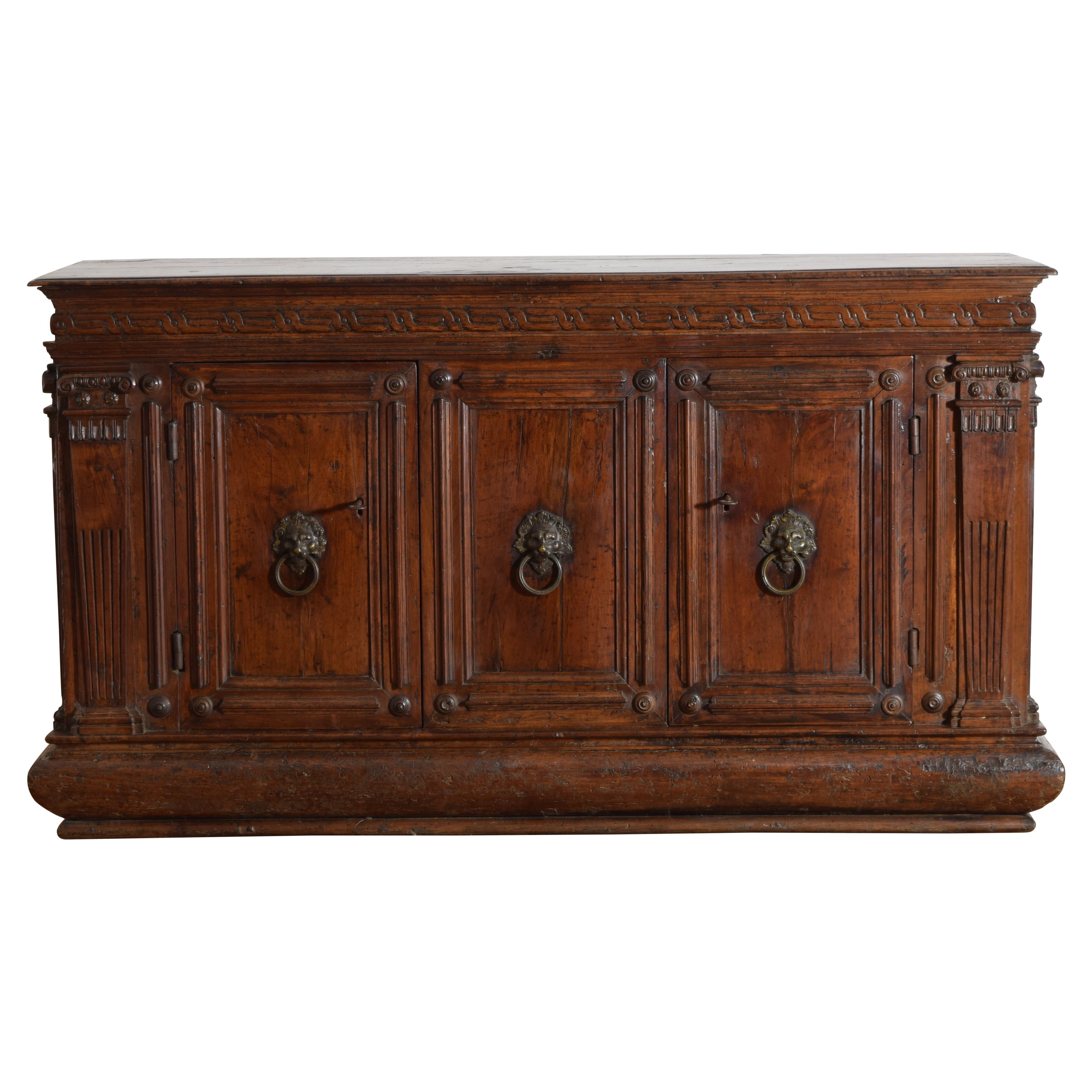 Important Italian, Firenze, Late Renaissance Period Walnut 3-Door Credenza For Sale