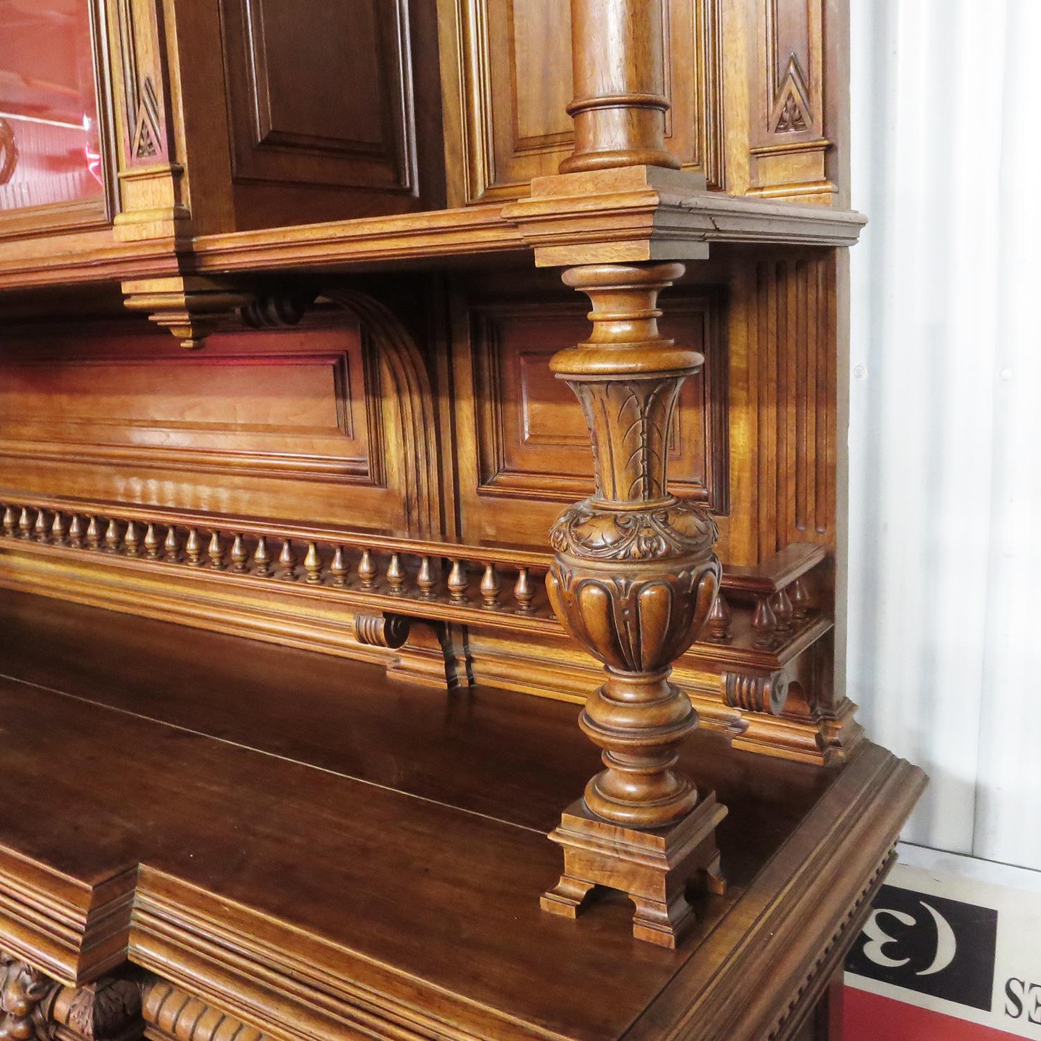 Walnut Important Italian Renaissance Sideboard Cabinet, Late 19th Century For Sale