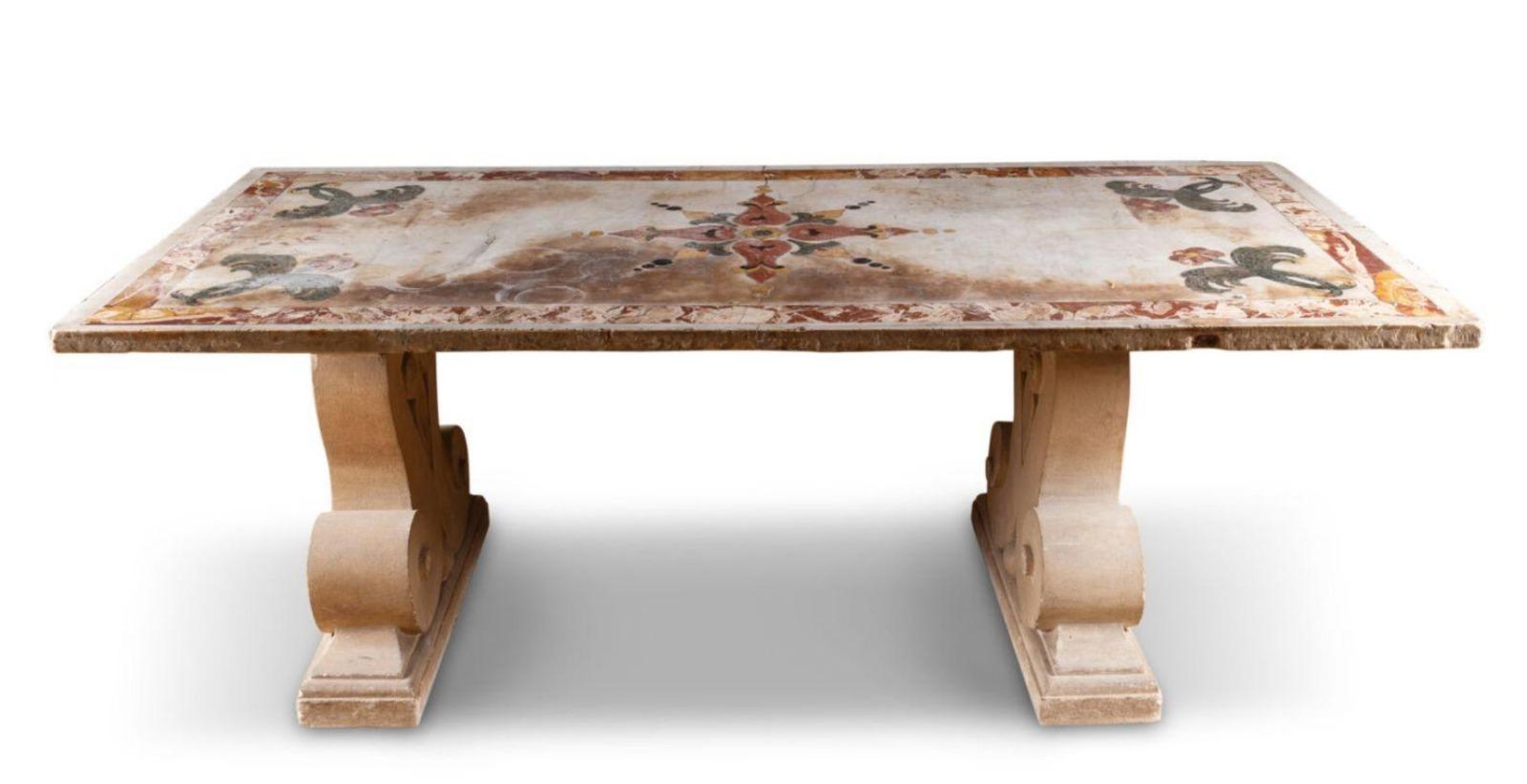 Fait main Importante Table Italienne 17ème siècle Marqueterie de Marbre en vente