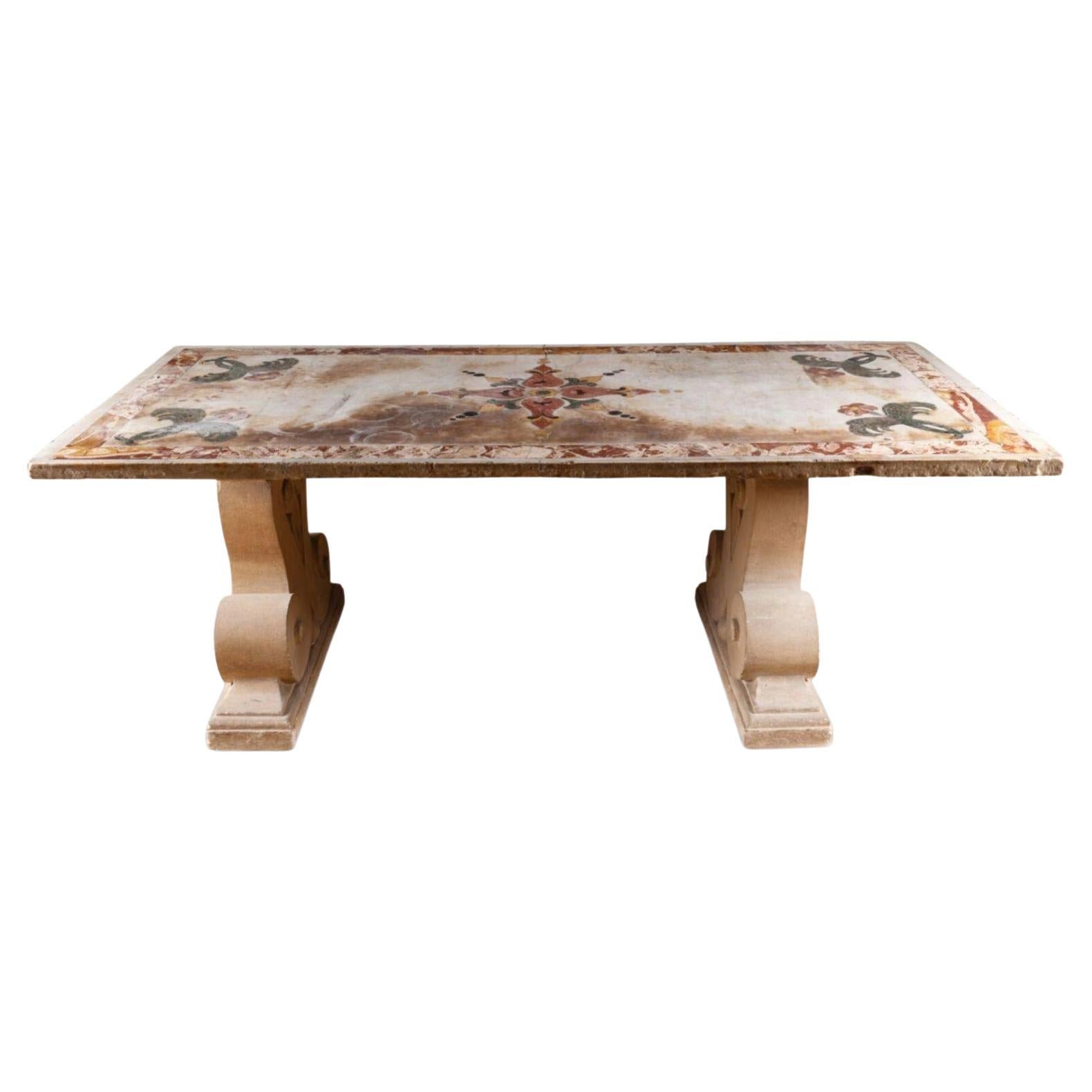 Important Italian Table 17th Century Marble Marquetry