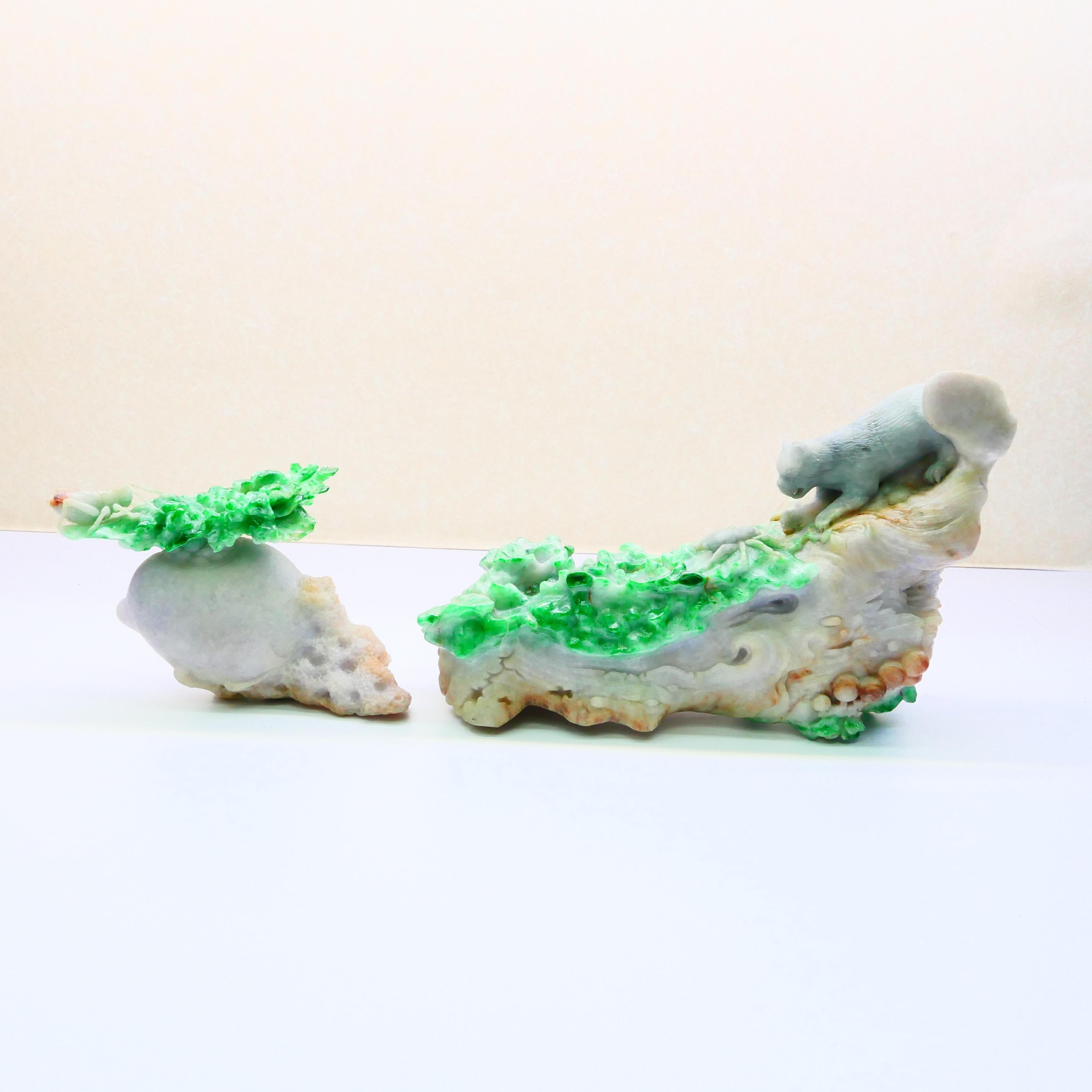 Important Jadeite Jade Decoration, Titled Survival of the Fittest, circa 1930 For Sale 3