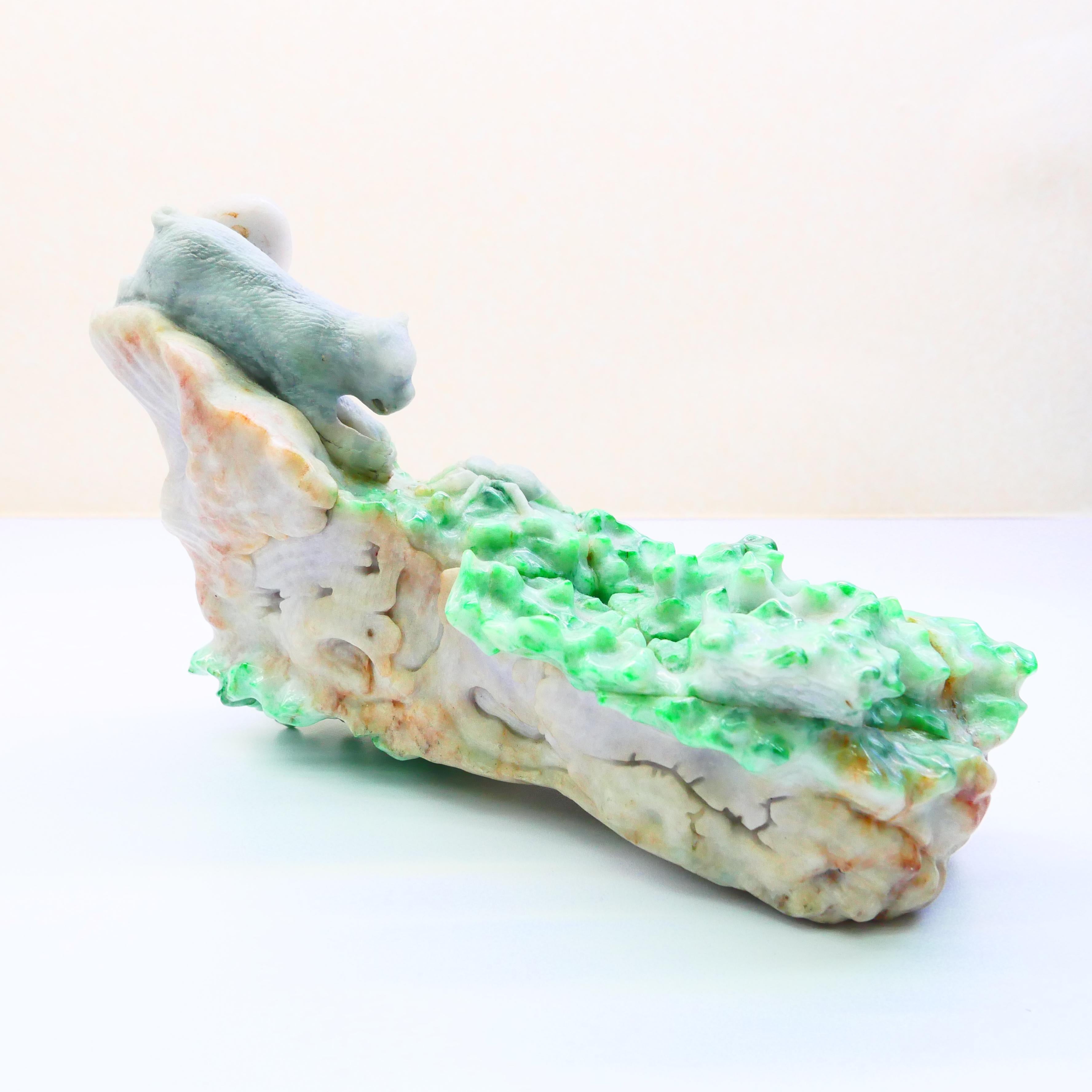 Important Jadeite Jade Decoration, Titled Survival of the Fittest, circa 1930 For Sale 7