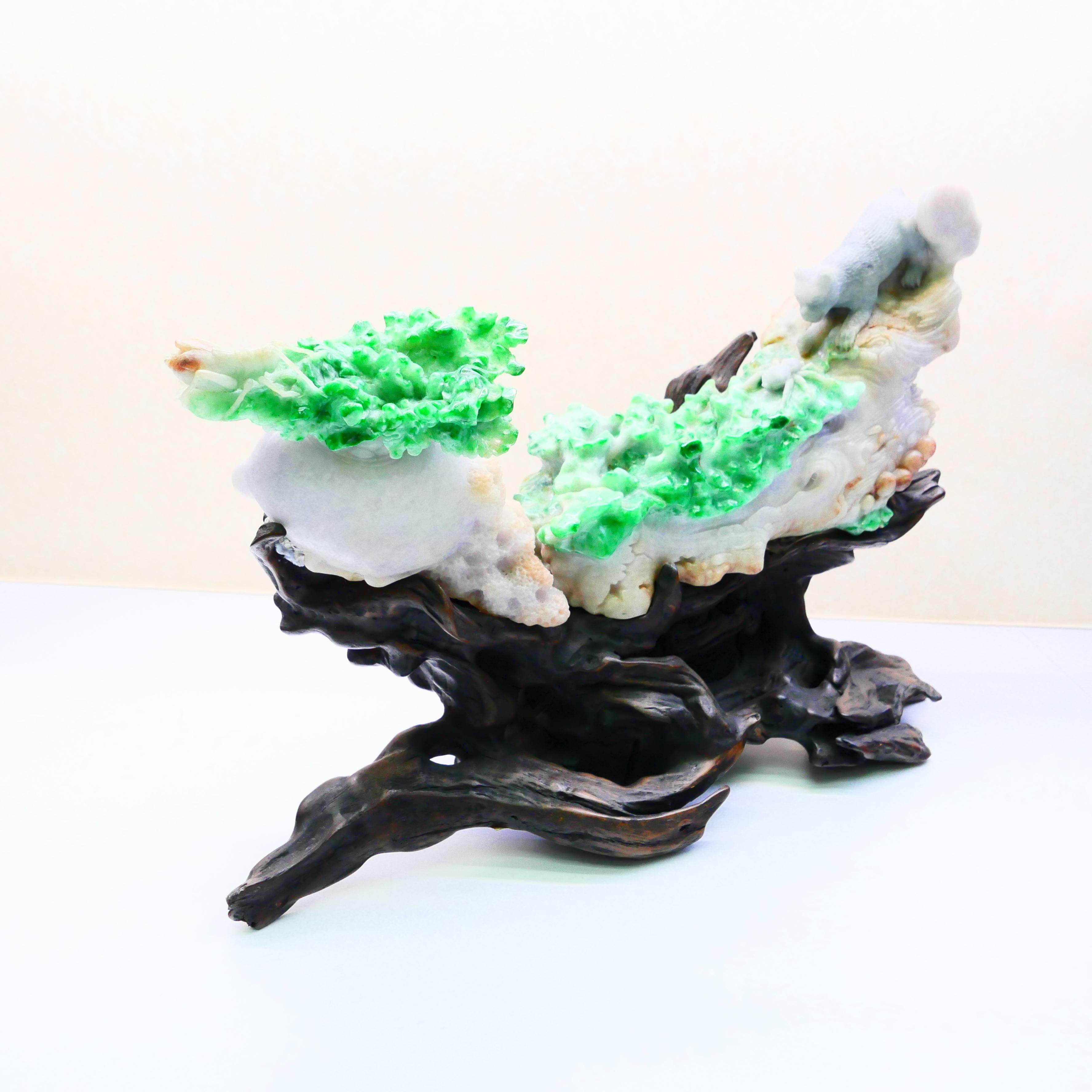 Important Jadeite Jade Decoration, Titled Survival of the Fittest, circa 1930 In Good Condition For Sale In Hong Kong, HK