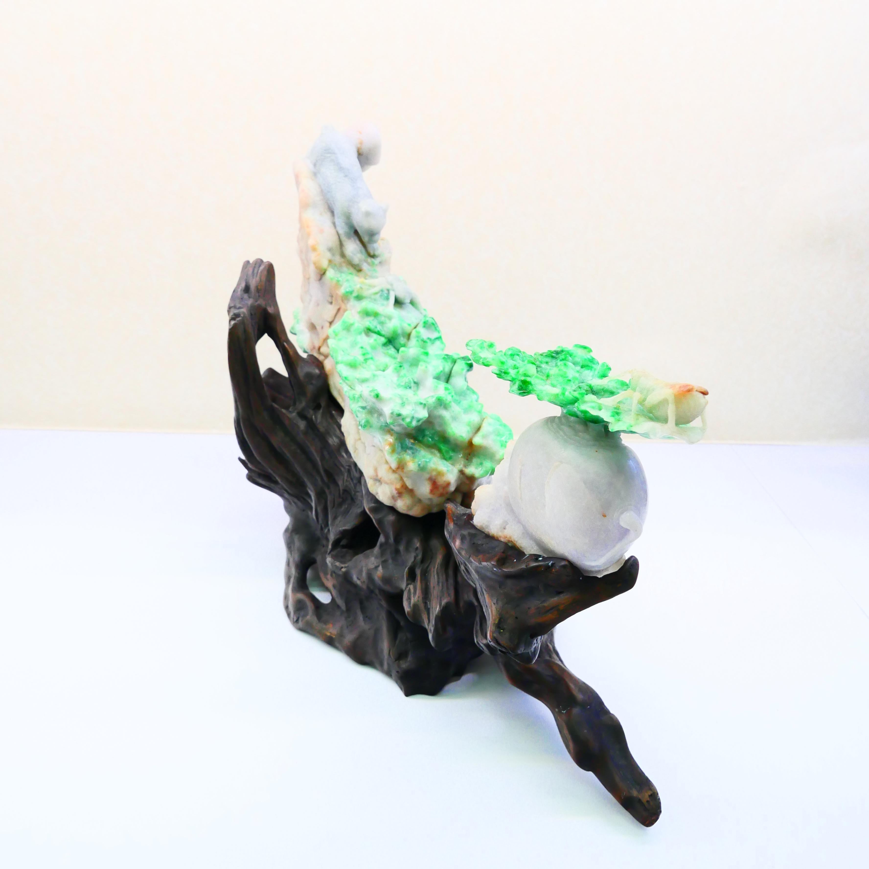 Women's or Men's Important Jadeite Jade Decoration, Titled Survival of the Fittest, circa 1930 For Sale