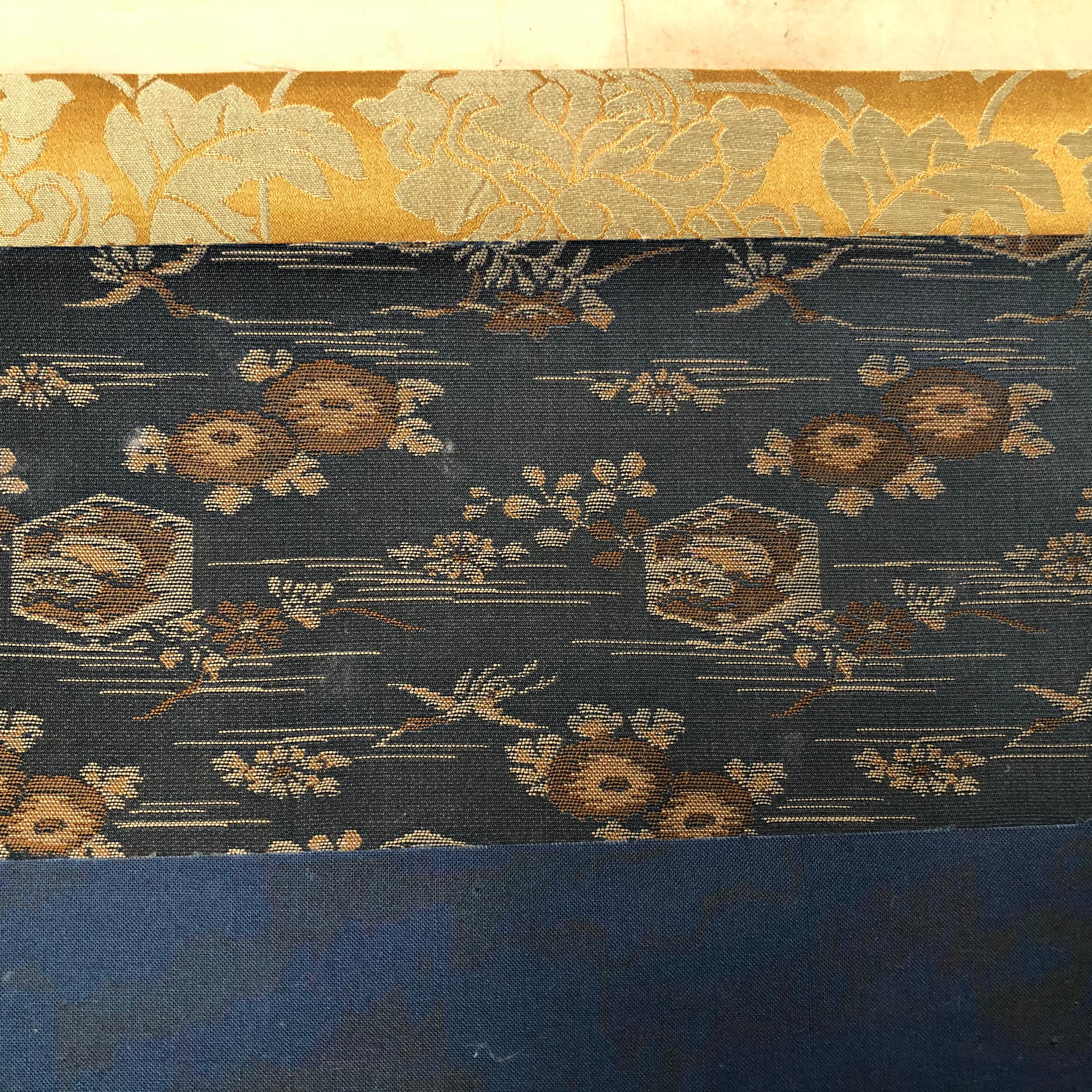 Japan Antique Samurai Sword Hand Painted Scroll Brilliant Blue Colors 11