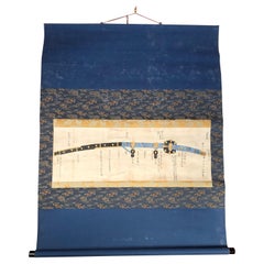 Japan Antike Samurai-Schwert Hand gemalt Scroll Brilliant Blue Farben